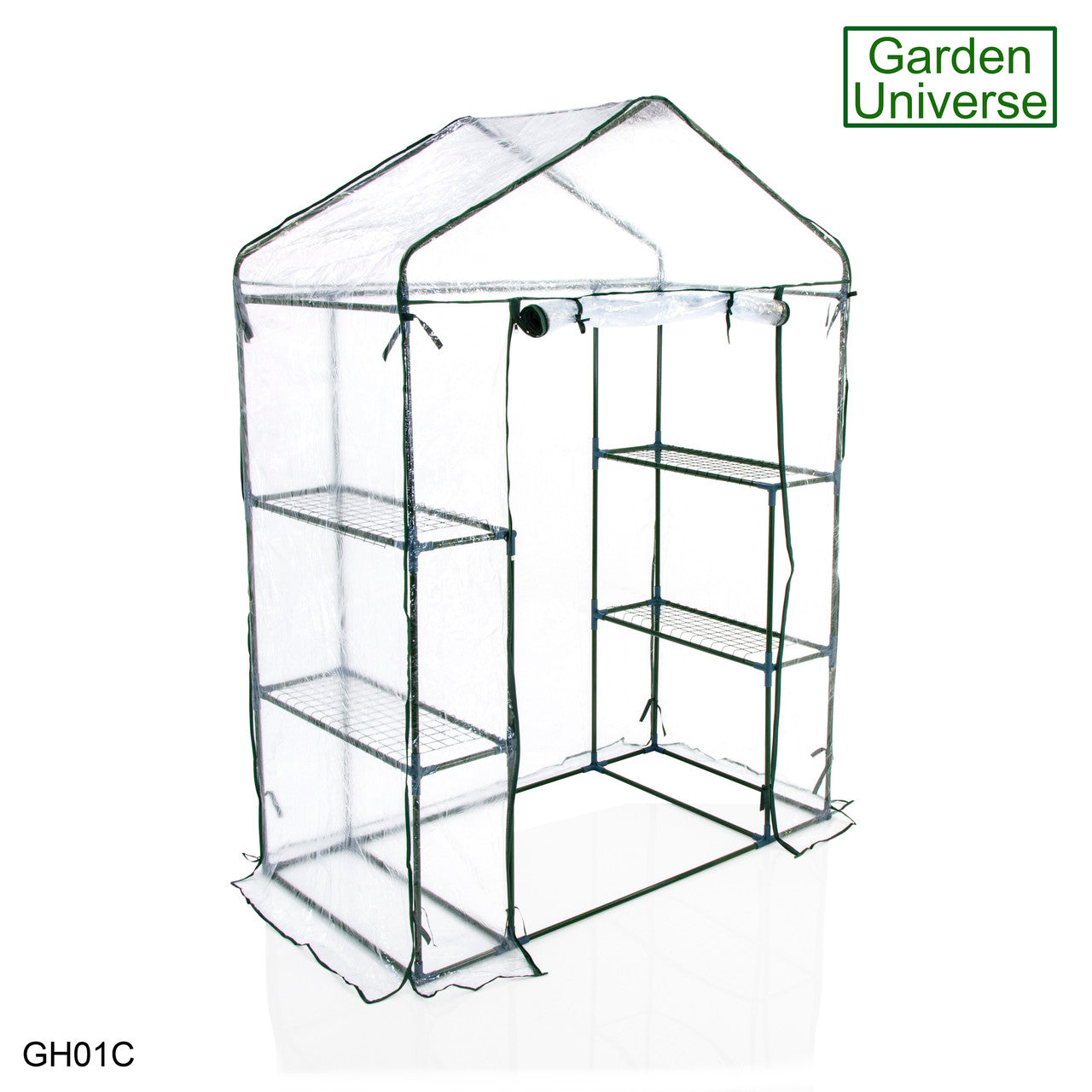 Greenhouse Walk-In Clear PVC Cover 4 Shelves 1.4m x 0.73m with Roll Up Door GH01C