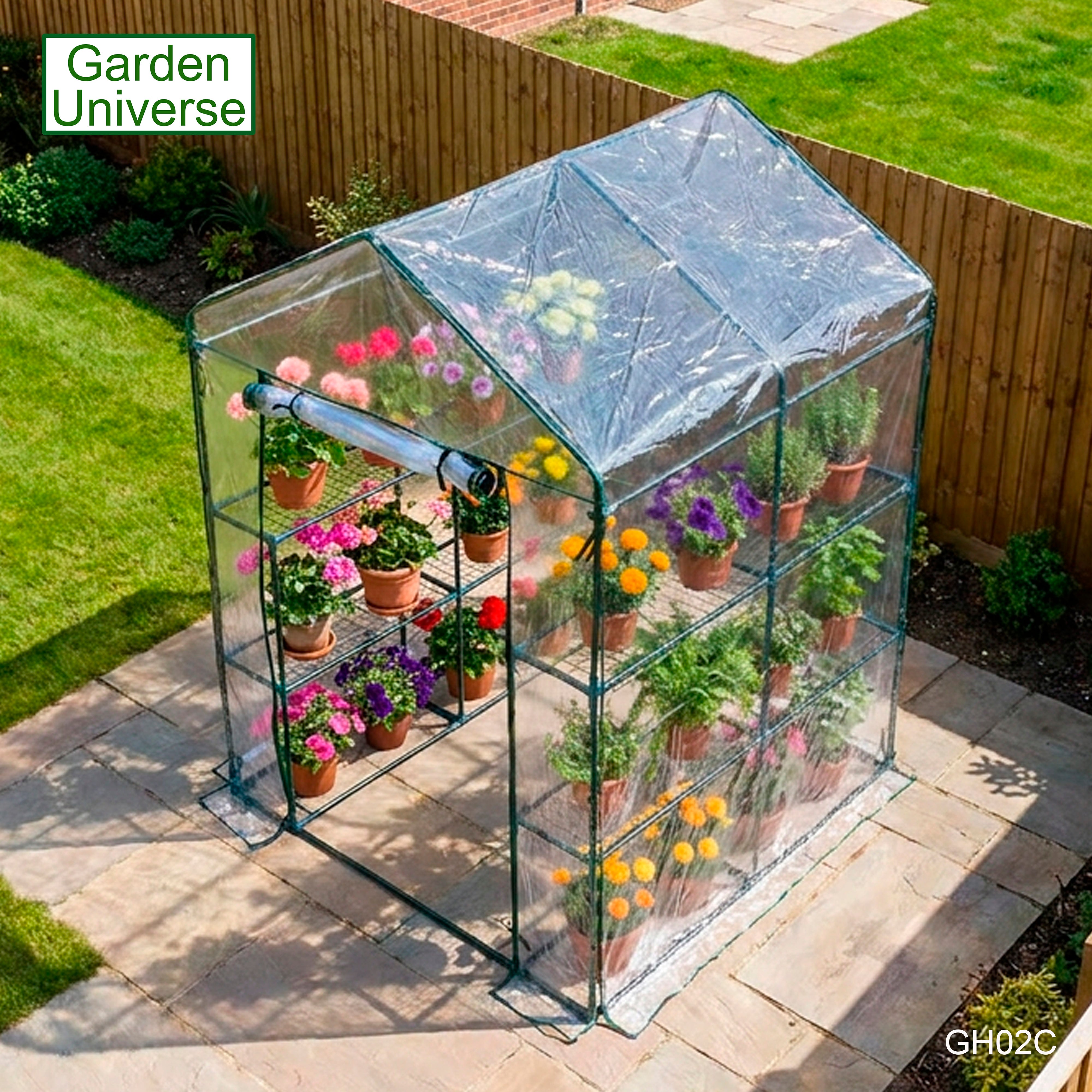 Greenhouse Walk-In Clear PVC Cover 8 Shelves 1.4m x 1.4m with Roll Up Door GH02C