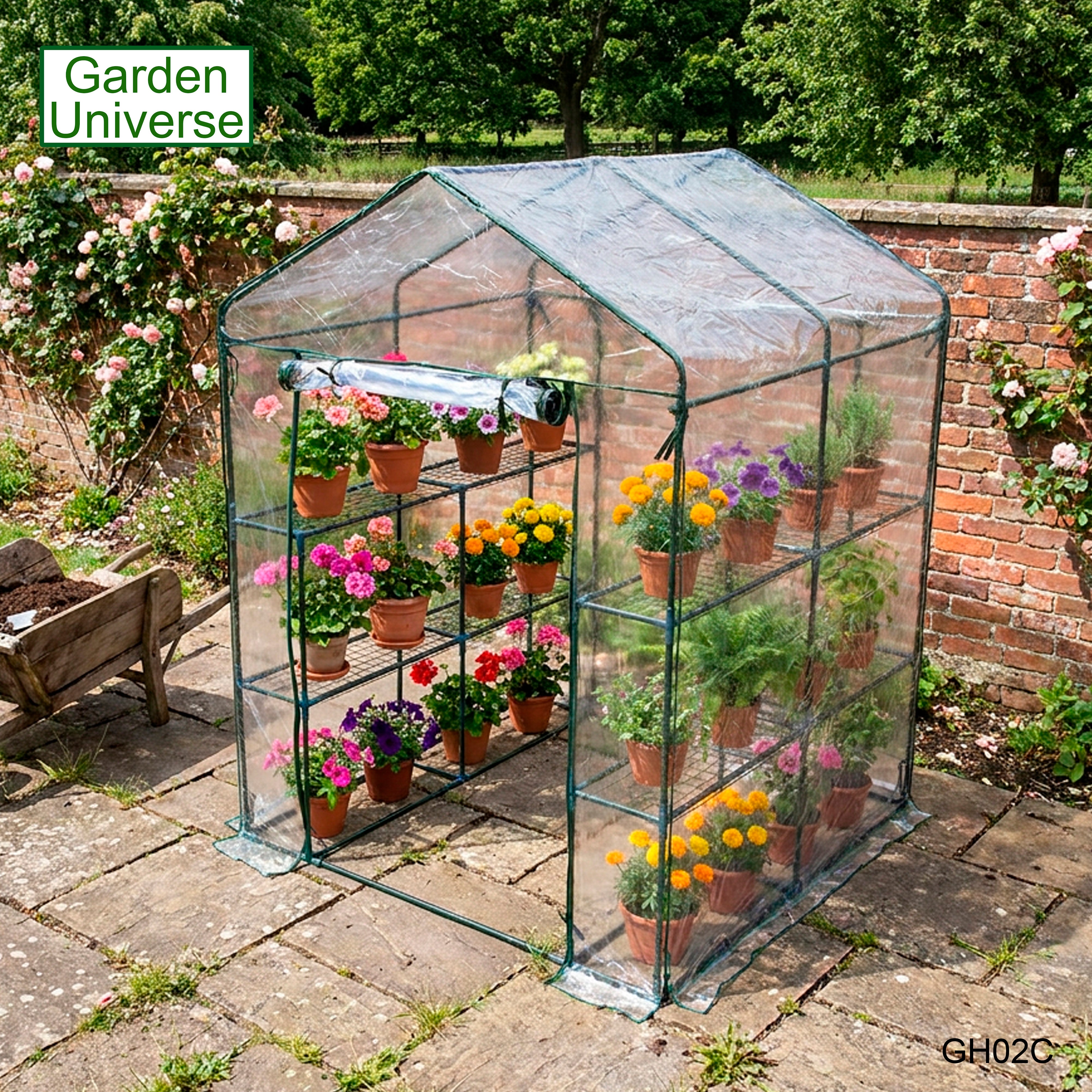 Greenhouse Walk-In Clear PVC Cover 8 Shelves 1.4m x 1.4m with Roll Up Door GH02C