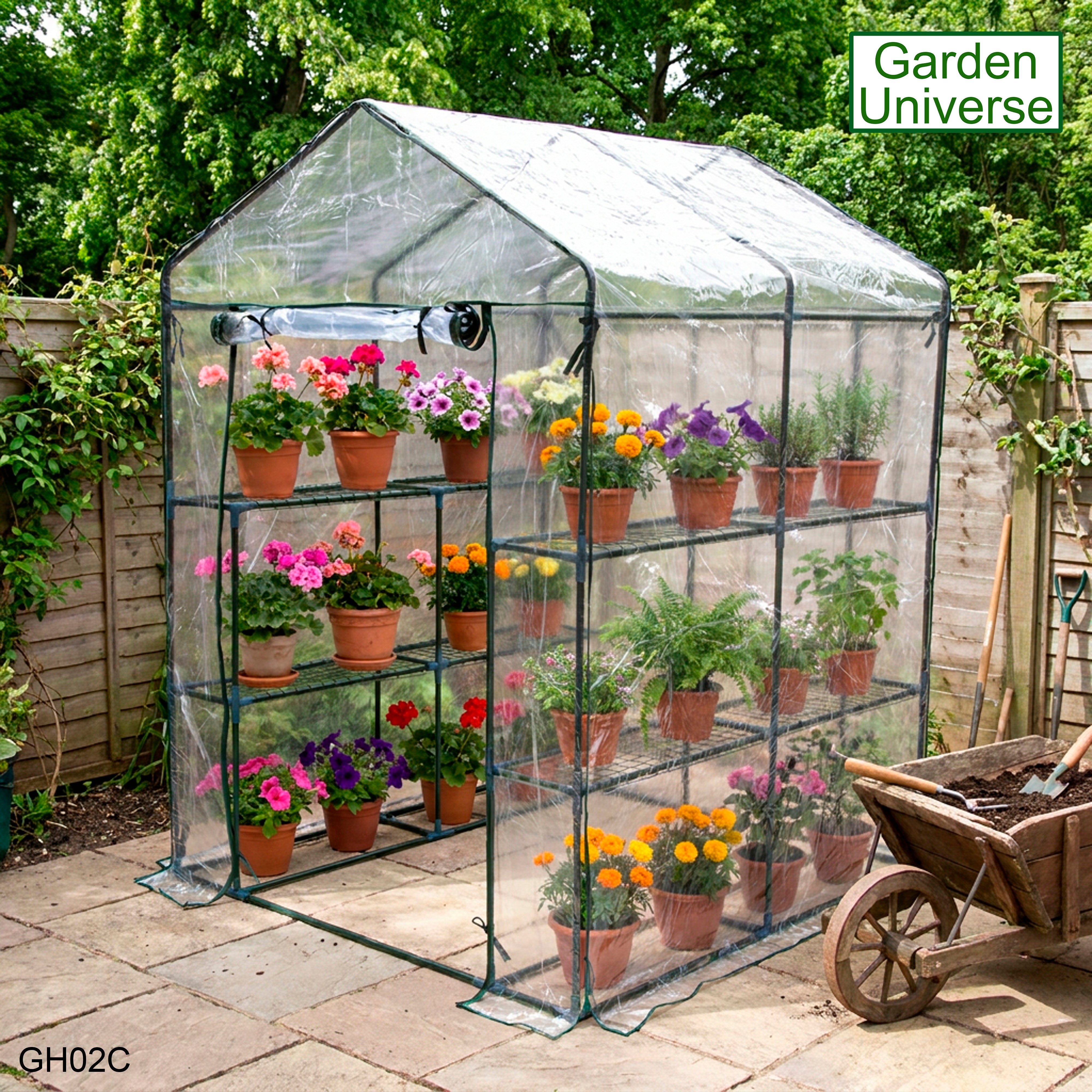 Greenhouse Walk-In Clear PVC Cover 8 Shelves 1.4m x 1.4m with Roll Up Door GH02C