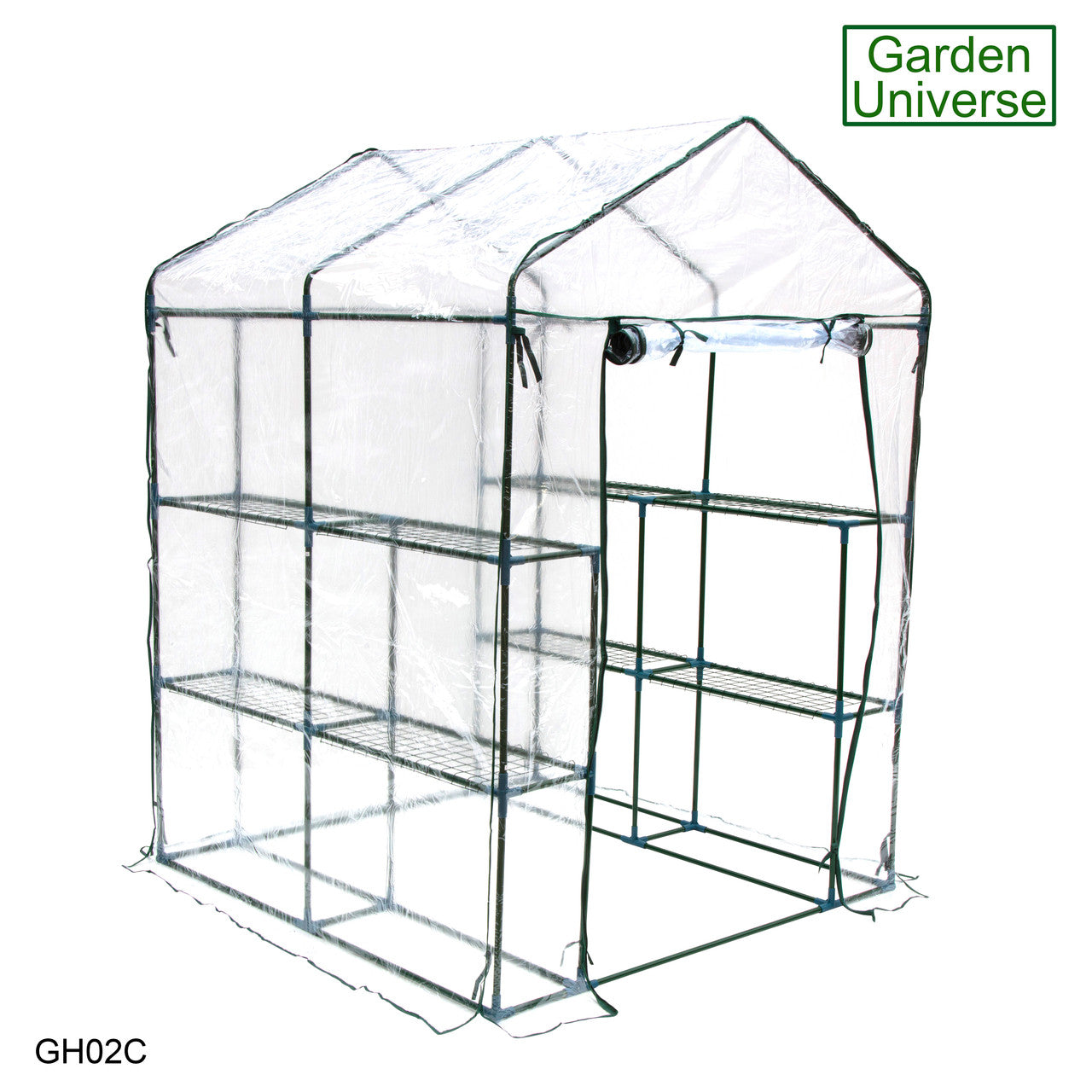 Greenhouse Walk-In Clear PVC Cover 8 Shelves 1.4m x 1.4m with Roll Up Door GH02C