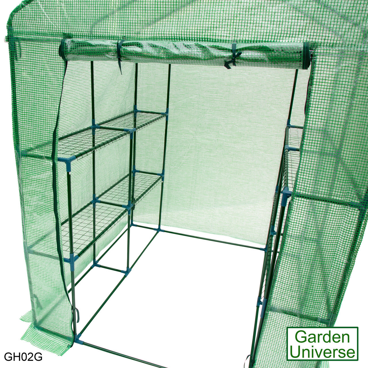 Greenhouse Walk-In Green PVC Cover 8 Shelves 1.4m x 1.4m with Roll Up Door GH02G