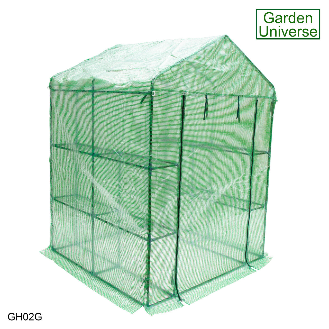 Greenhouse Walk-In Green PVC Cover 8 Shelves 1.4m x 1.4m with Roll Up Door GH02G