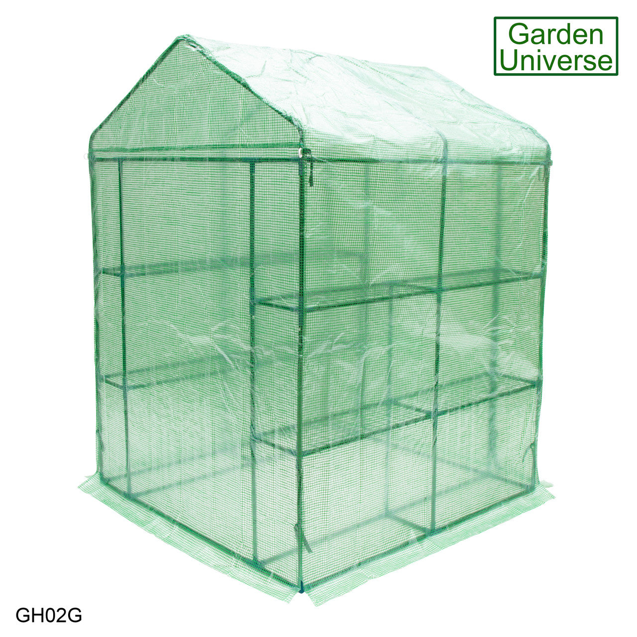 Greenhouse Walk-In Green PVC Cover 8 Shelves 1.4m x 1.4m with Roll Up Door GH02G