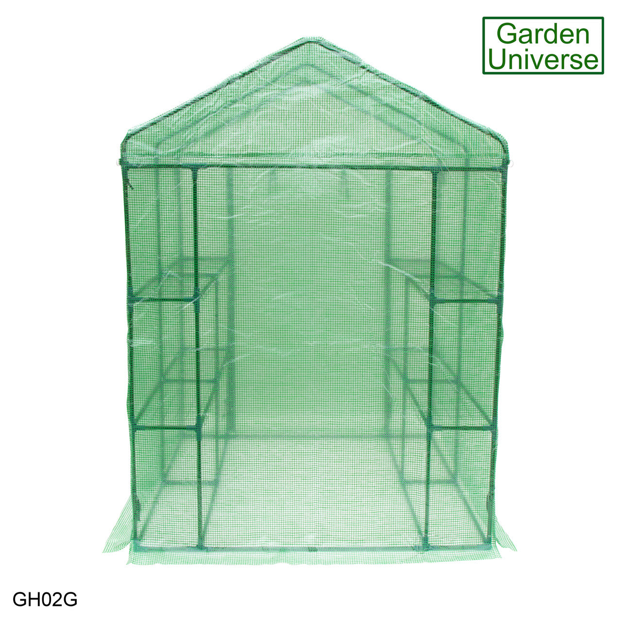 Greenhouse Walk-In Green PVC Cover 8 Shelves 1.4m x 1.4m with Roll Up Door GH02G