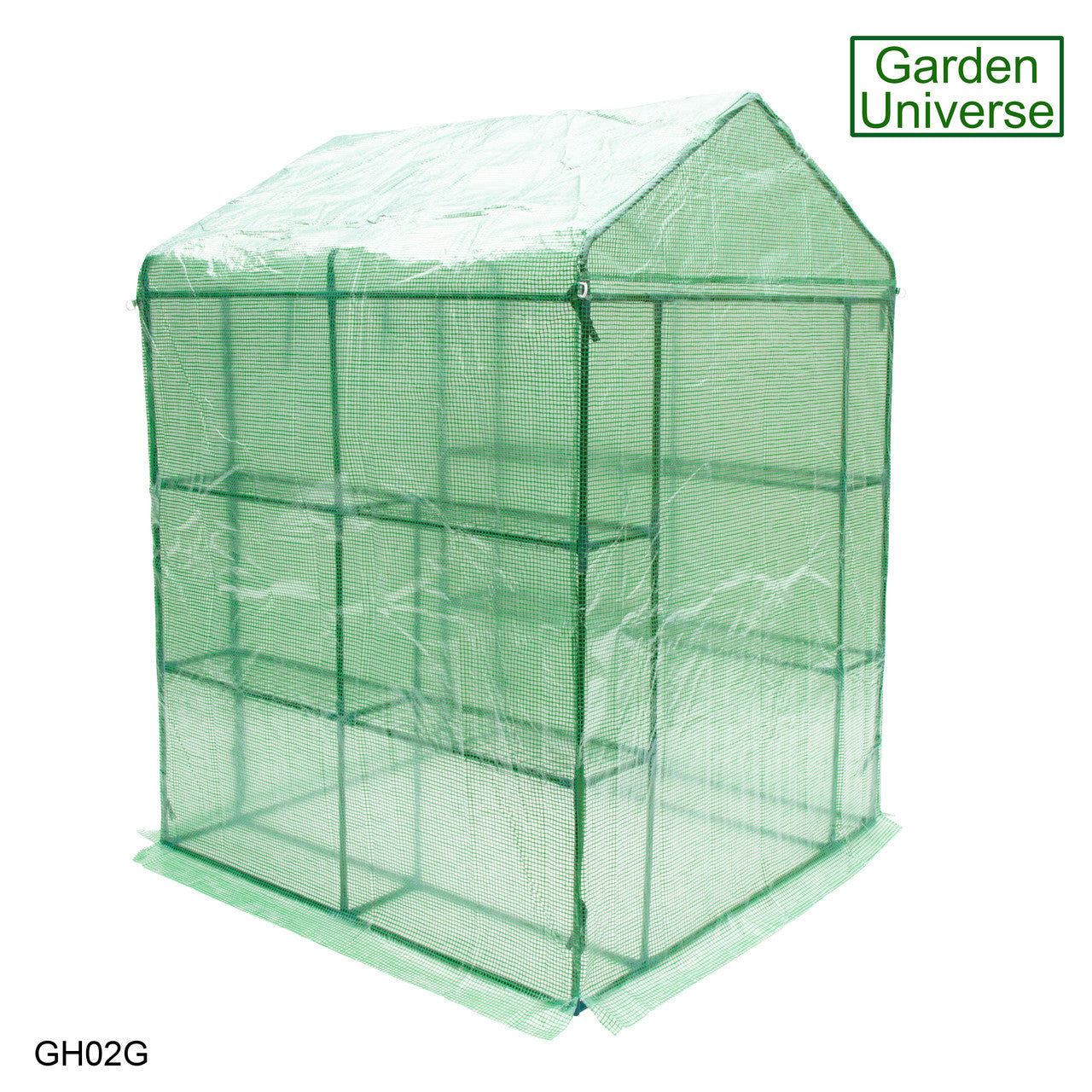 Greenhouse Walk-In Green PVC Cover 8 Shelves 1.4m x 1.4m with Roll Up Door GH02G