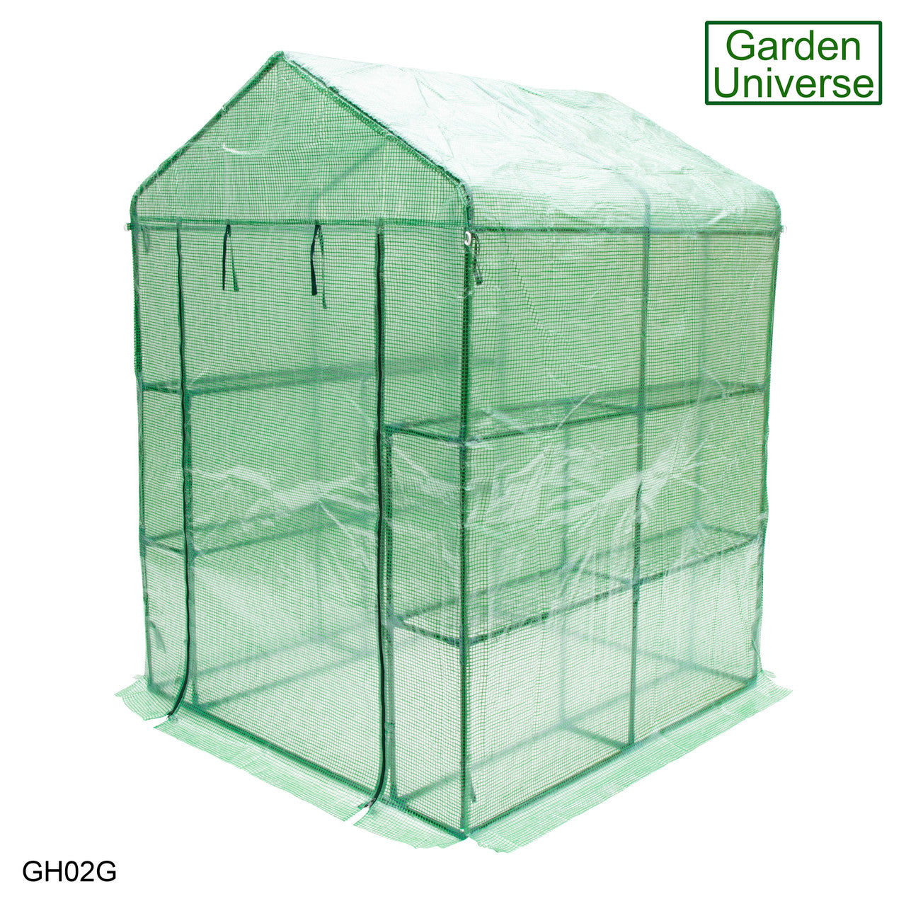 Greenhouse Walk-In Green PVC Cover 8 Shelves 1.4m x 1.4m with Roll Up Door GH02G