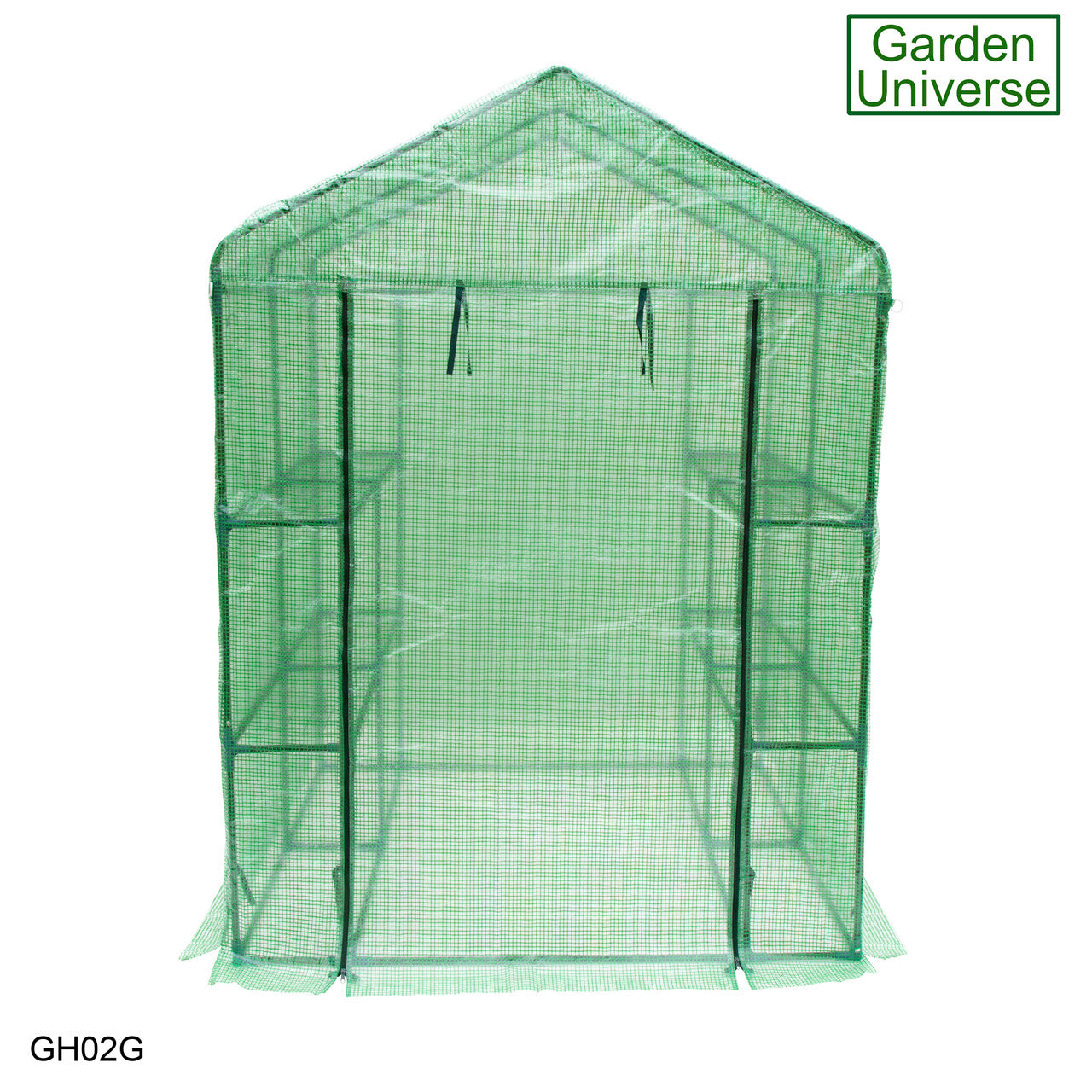 Greenhouse Walk-In Green PVC Cover 8 Shelves 1.4m x 1.4m with Roll Up Door GH02G