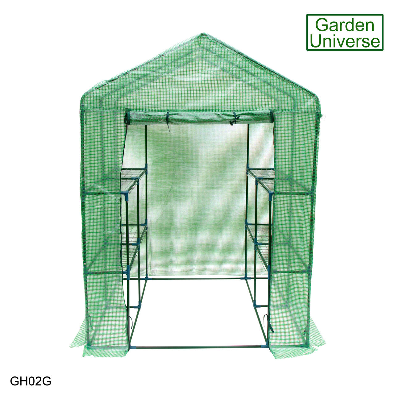 Greenhouse Walk-In Green PVC Cover 8 Shelves 1.4m x 1.4m with Roll Up Door GH02G