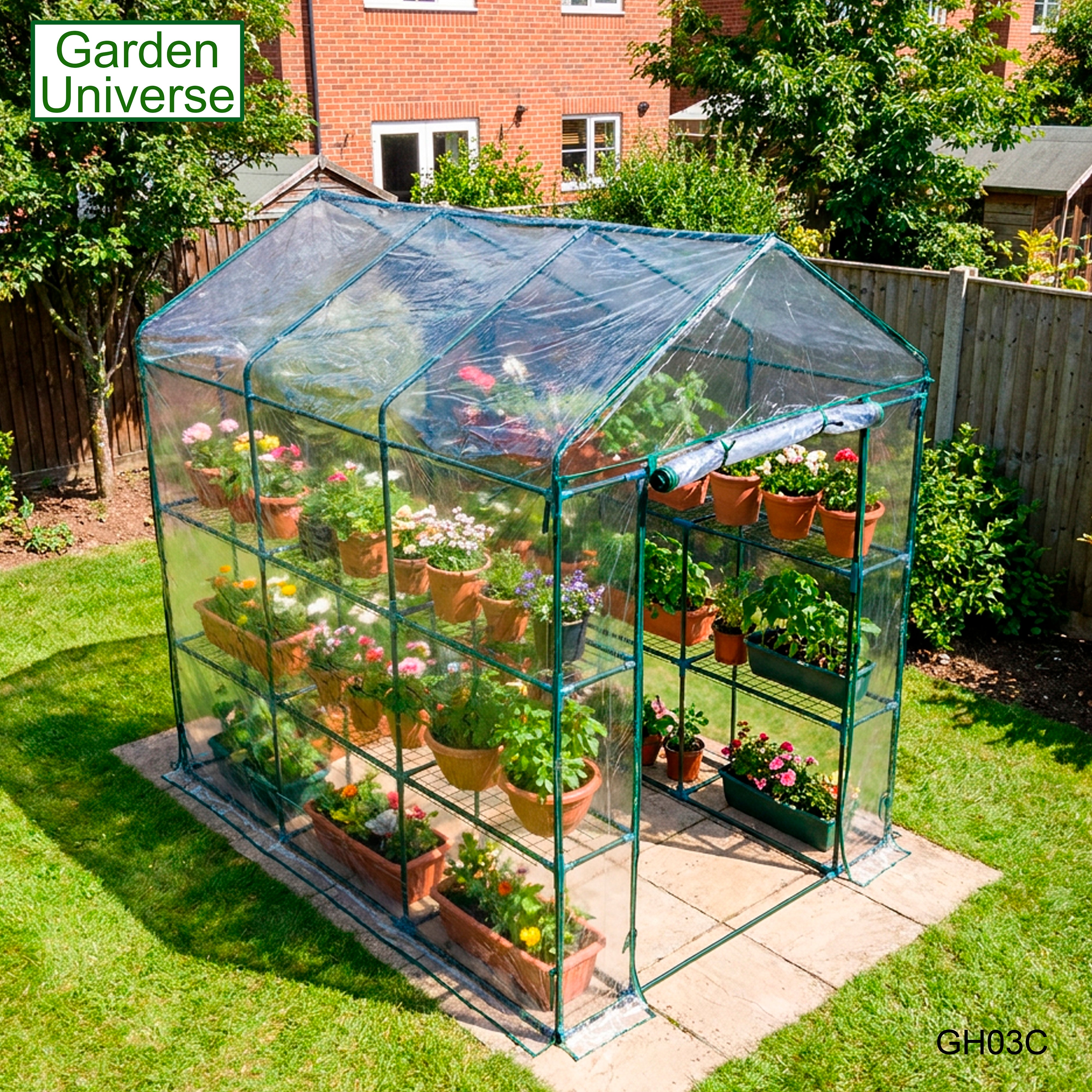 Greenhouse Walk-In Clear PVC Cover 12 Shelves 1.4m x 2.14m with Roll Up Door GH03C