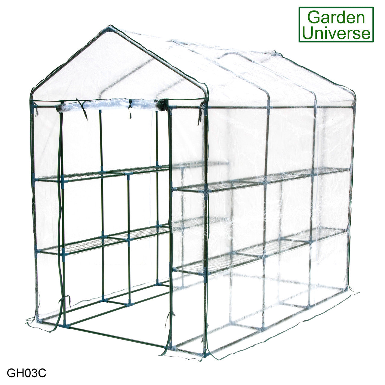 Greenhouse Walk-In Clear PVC Cover 12 Shelves 1.4m x 2.14m with Roll Up Door GH03C