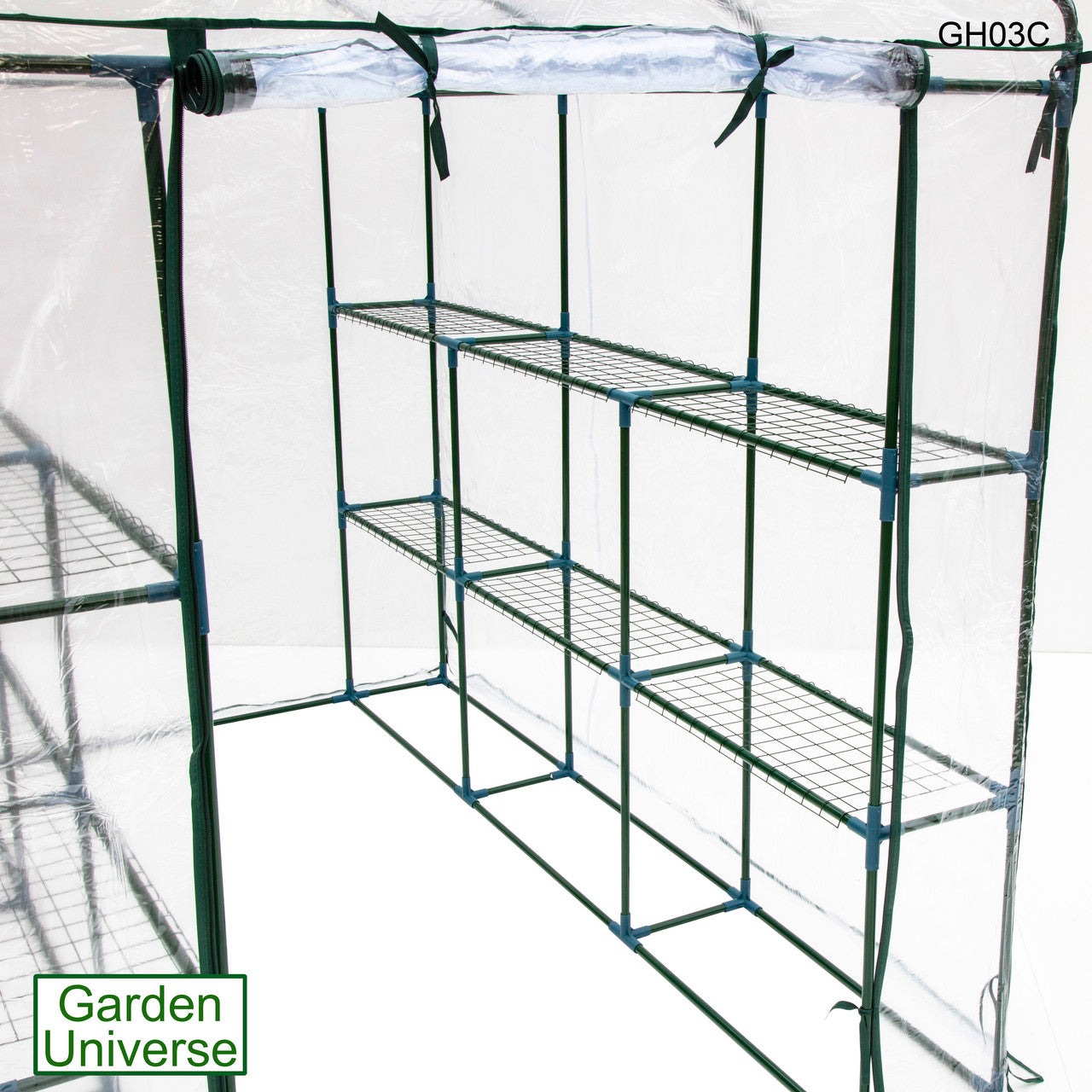 Greenhouse Walk-In Clear PVC Cover 12 Shelves 1.4m x 2.14m with Roll Up Door GH03C