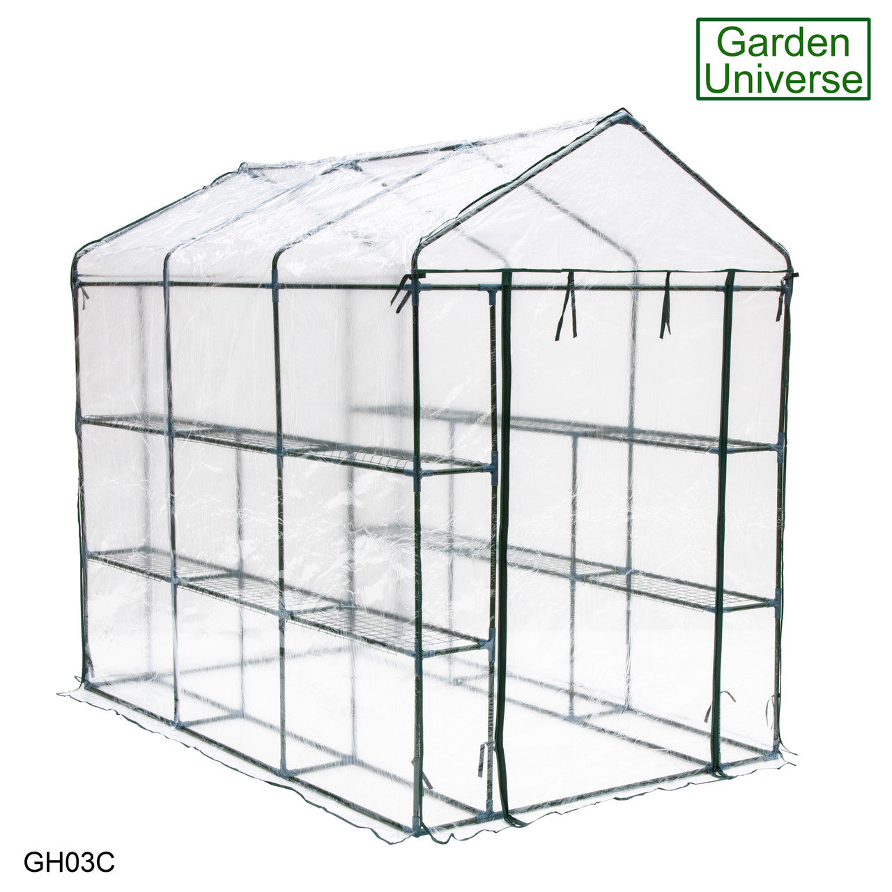 Greenhouse Walk-In Clear PVC Cover 12 Shelves 1.4m x 2.14m with Roll Up Door GH03C