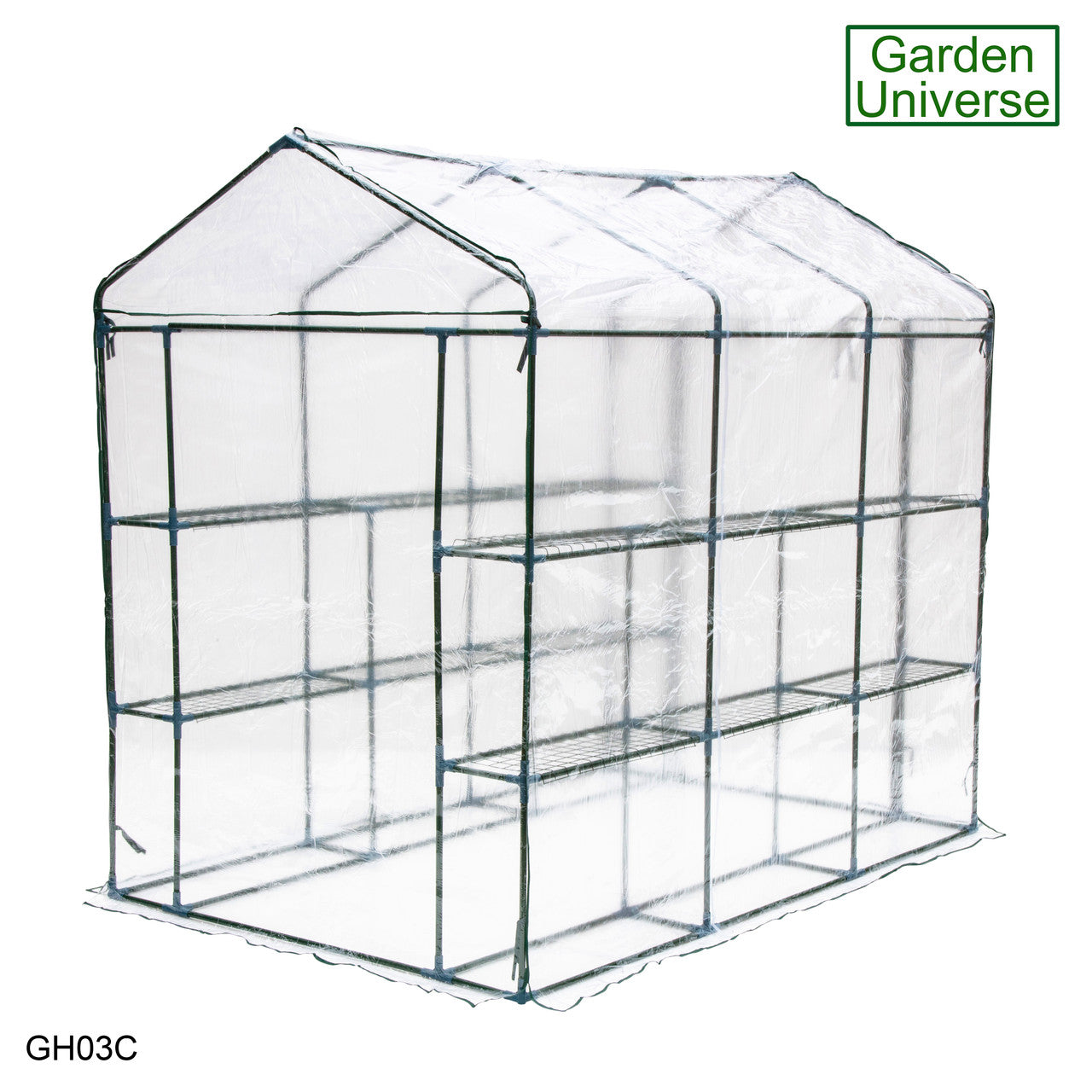 Greenhouse Walk-In Clear PVC Cover 12 Shelves 1.4m x 2.14m with Roll Up Door GH03C