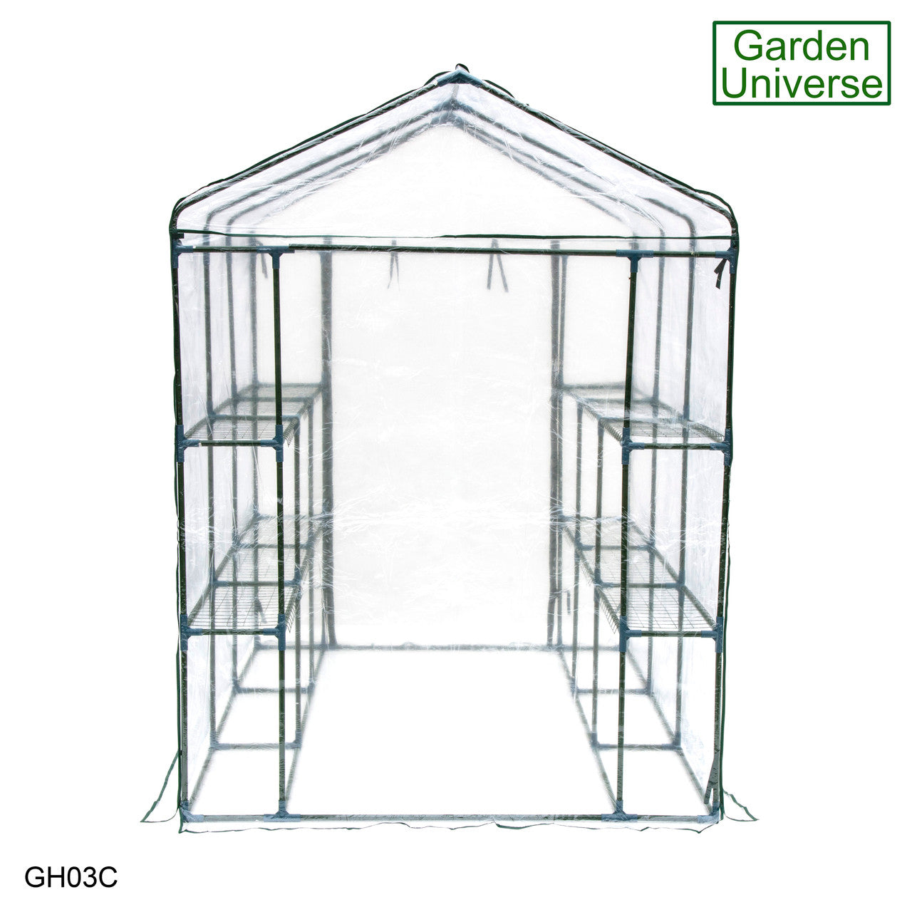 Greenhouse Walk-In Clear PVC Cover 12 Shelves 1.4m x 2.14m with Roll Up Door GH03C