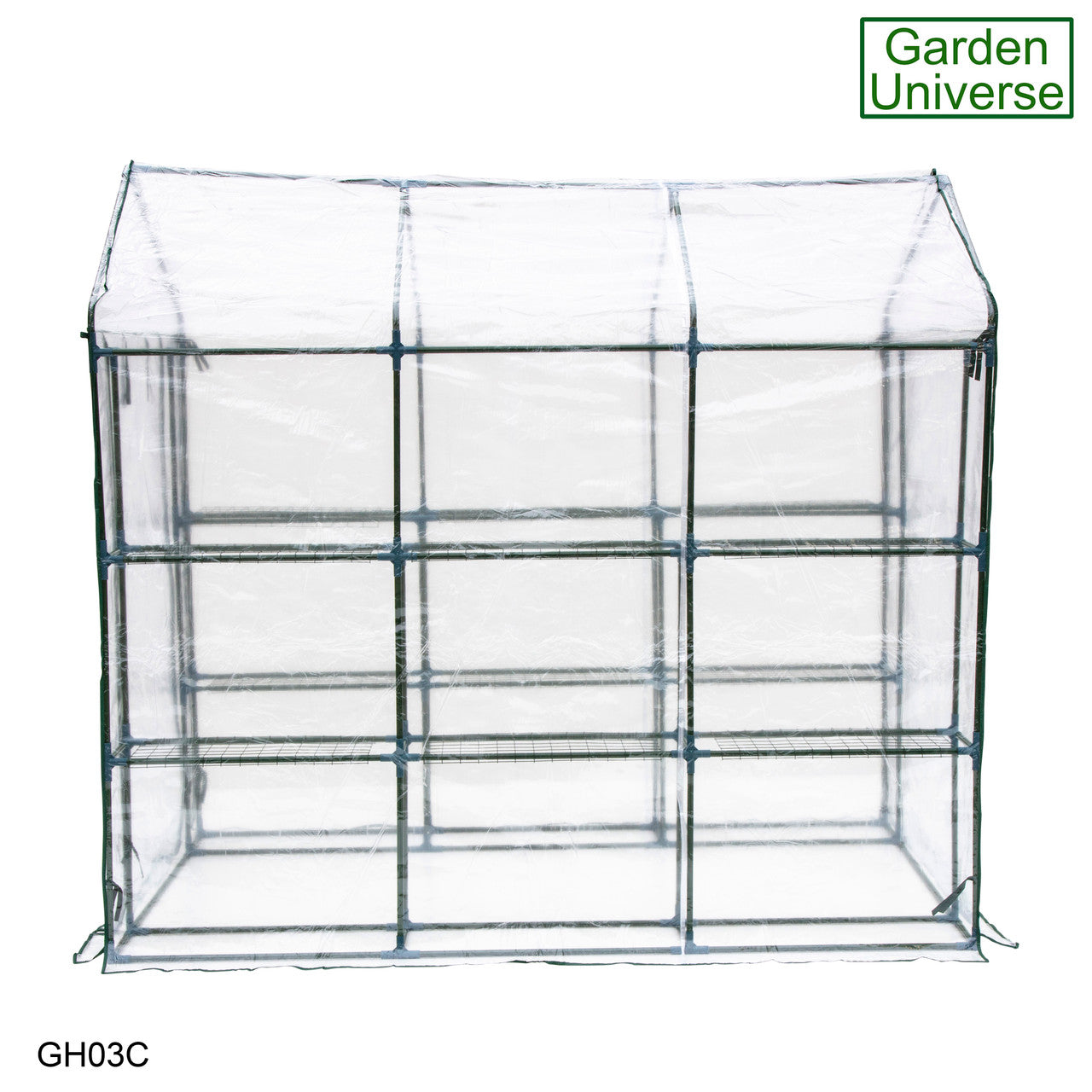 Greenhouse Walk-In Clear PVC Cover 12 Shelves 1.4m x 2.14m with Roll Up Door GH03C