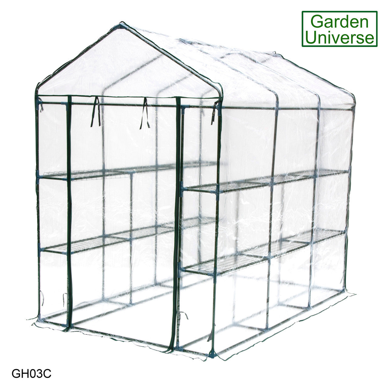 Greenhouse Walk-In Clear PVC Cover 12 Shelves 1.4m x 2.14m with Roll Up Door GH03C