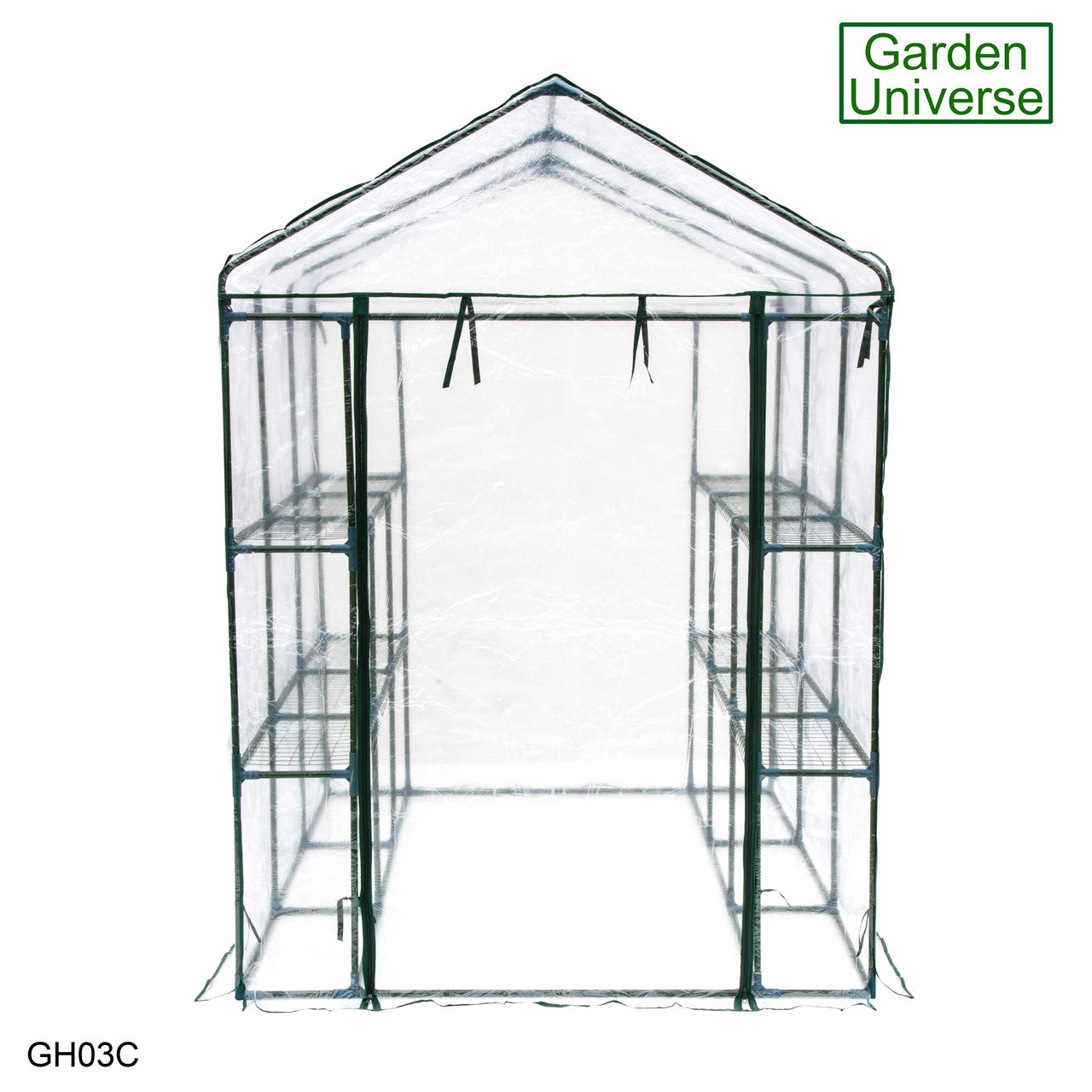 Greenhouse Walk-In Clear PVC Cover 12 Shelves 1.4m x 2.14m with Roll Up Door GH03C