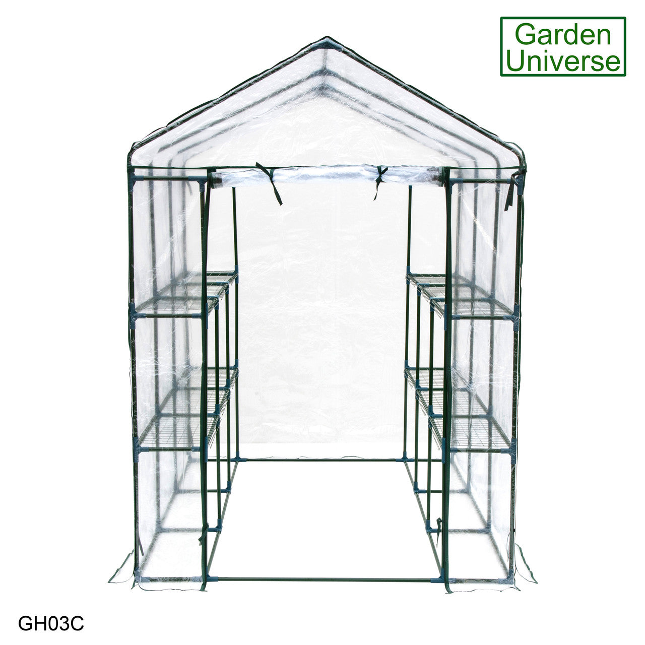 Greenhouse Walk-In Clear PVC Cover 12 Shelves 1.4m x 2.14m with Roll Up Door GH03C