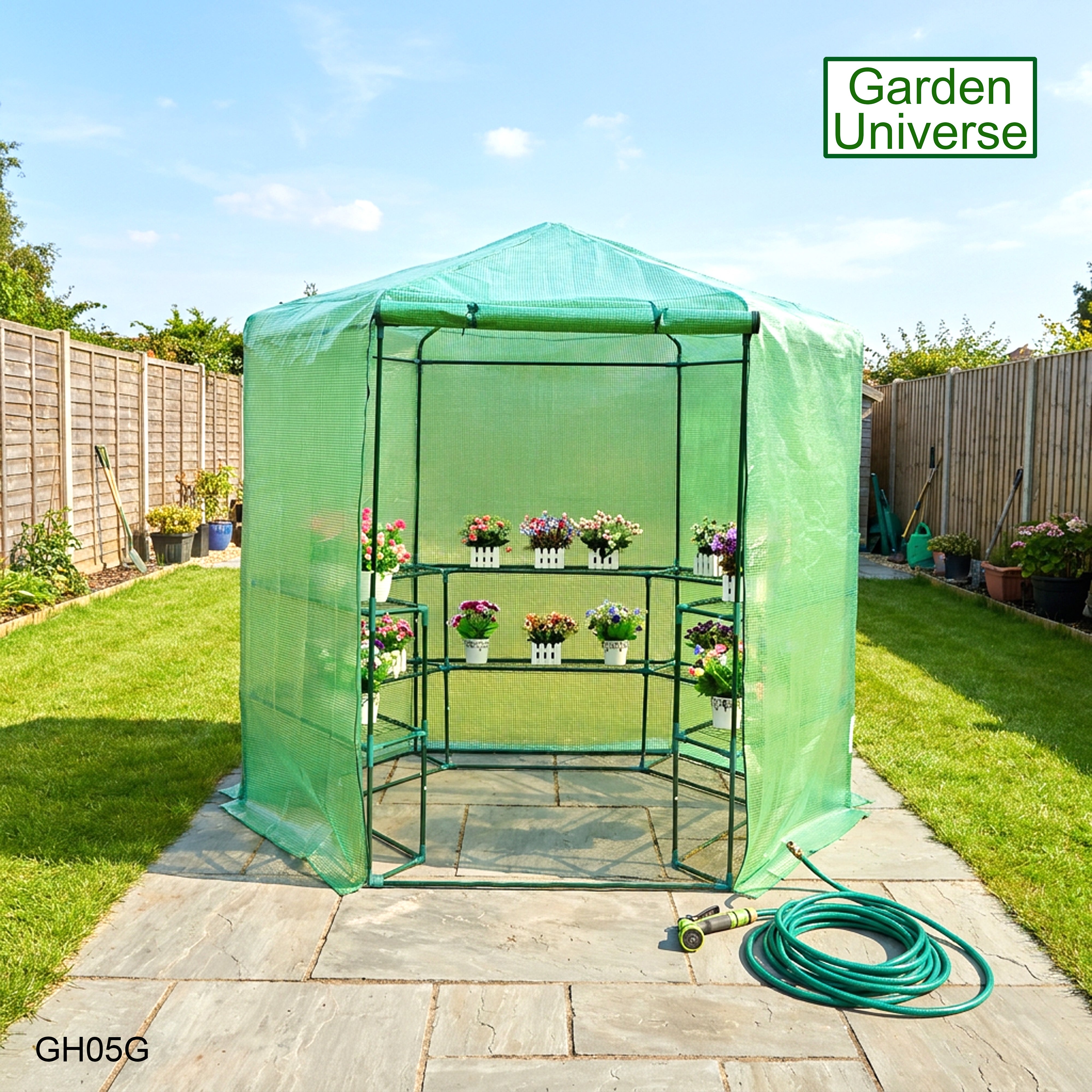 Greenhouse Walk-In Green PVC Cover 10 Shelves W 1.94m x H 2.25m with Roll Up Door GH05G