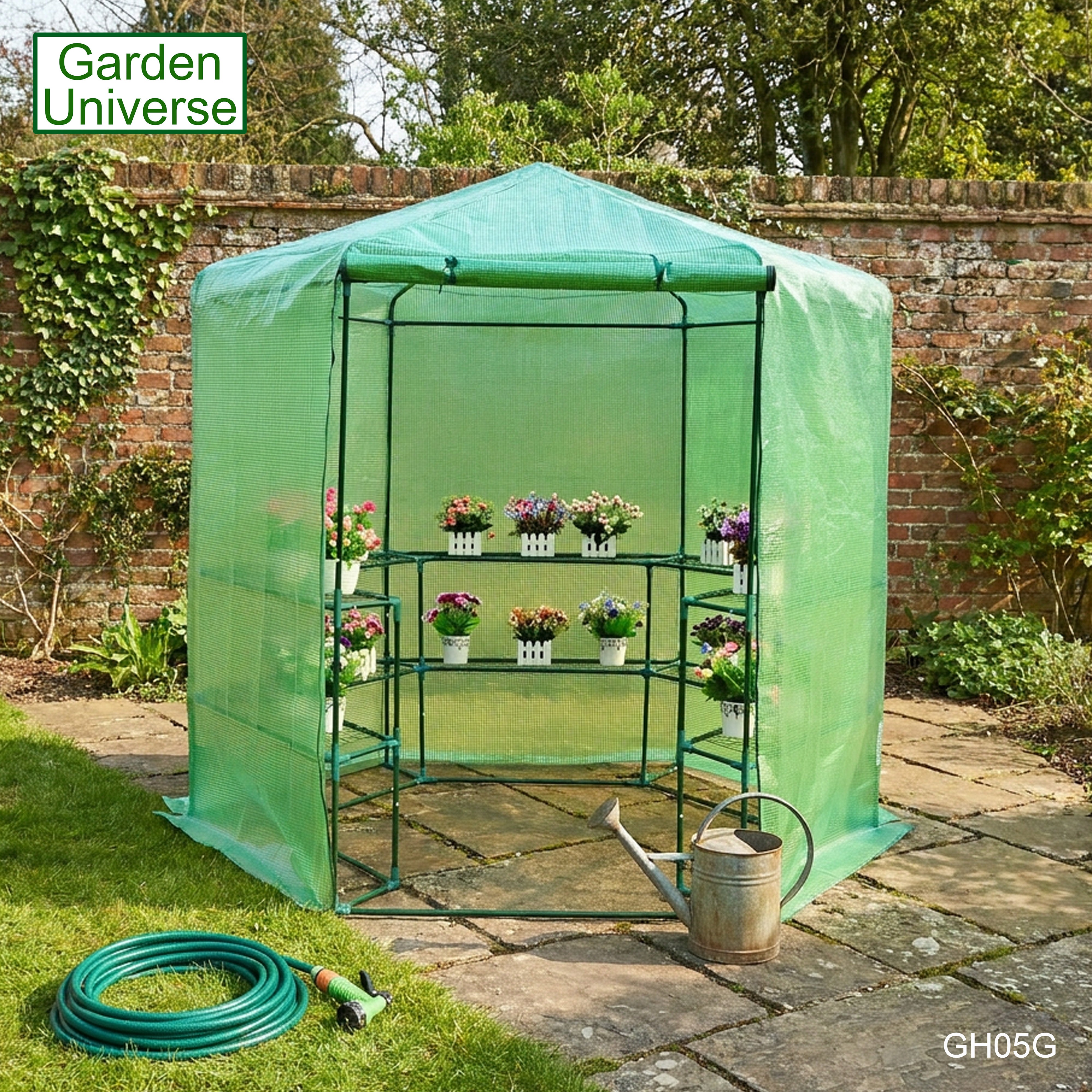 Greenhouse Walk-In Green PVC Cover 10 Shelves W 1.94m x H 2.25m with Roll Up Door GH05G