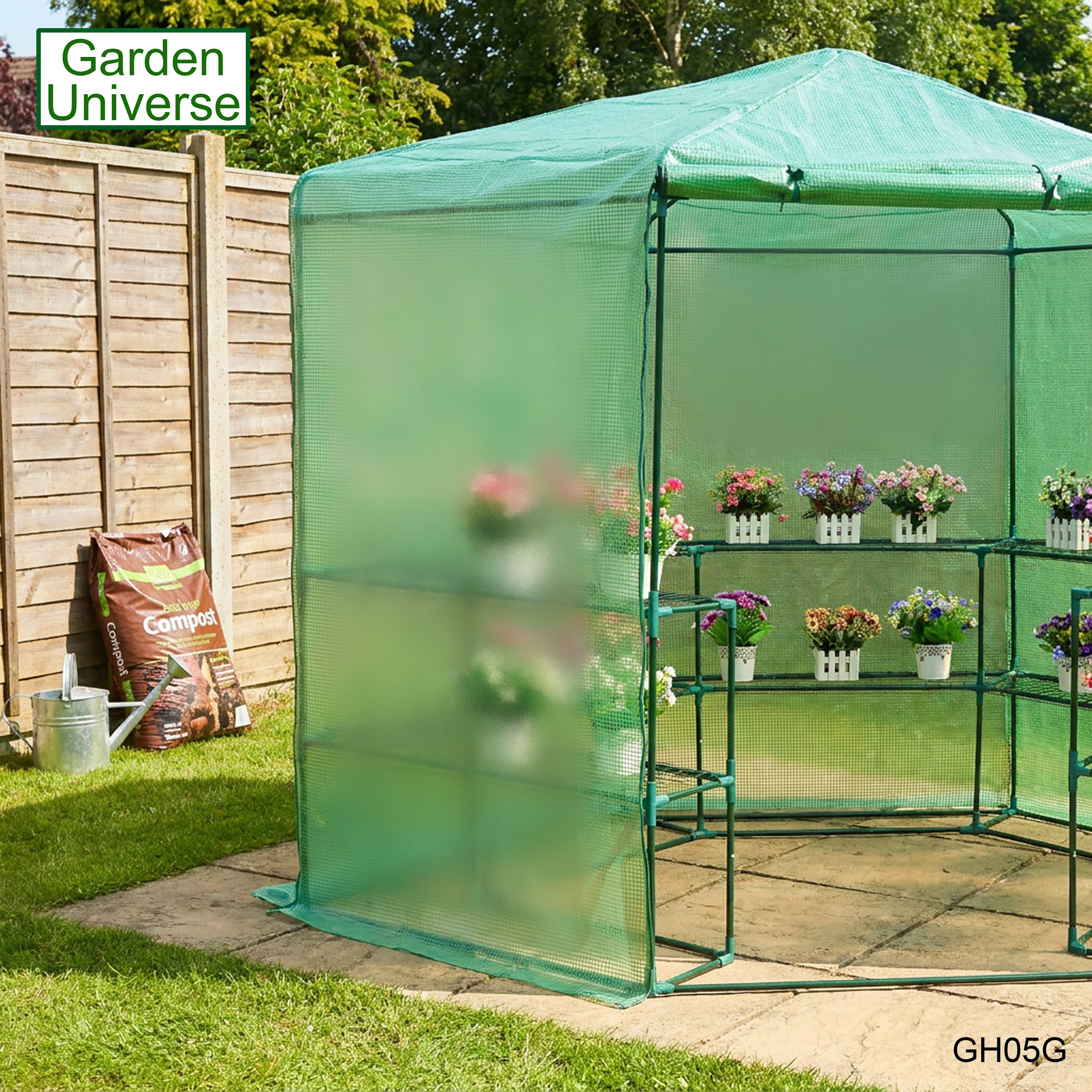 Greenhouse Walk-In Green PVC Cover 10 Shelves W 1.94m x H 2.25m with Roll Up Door GH05G