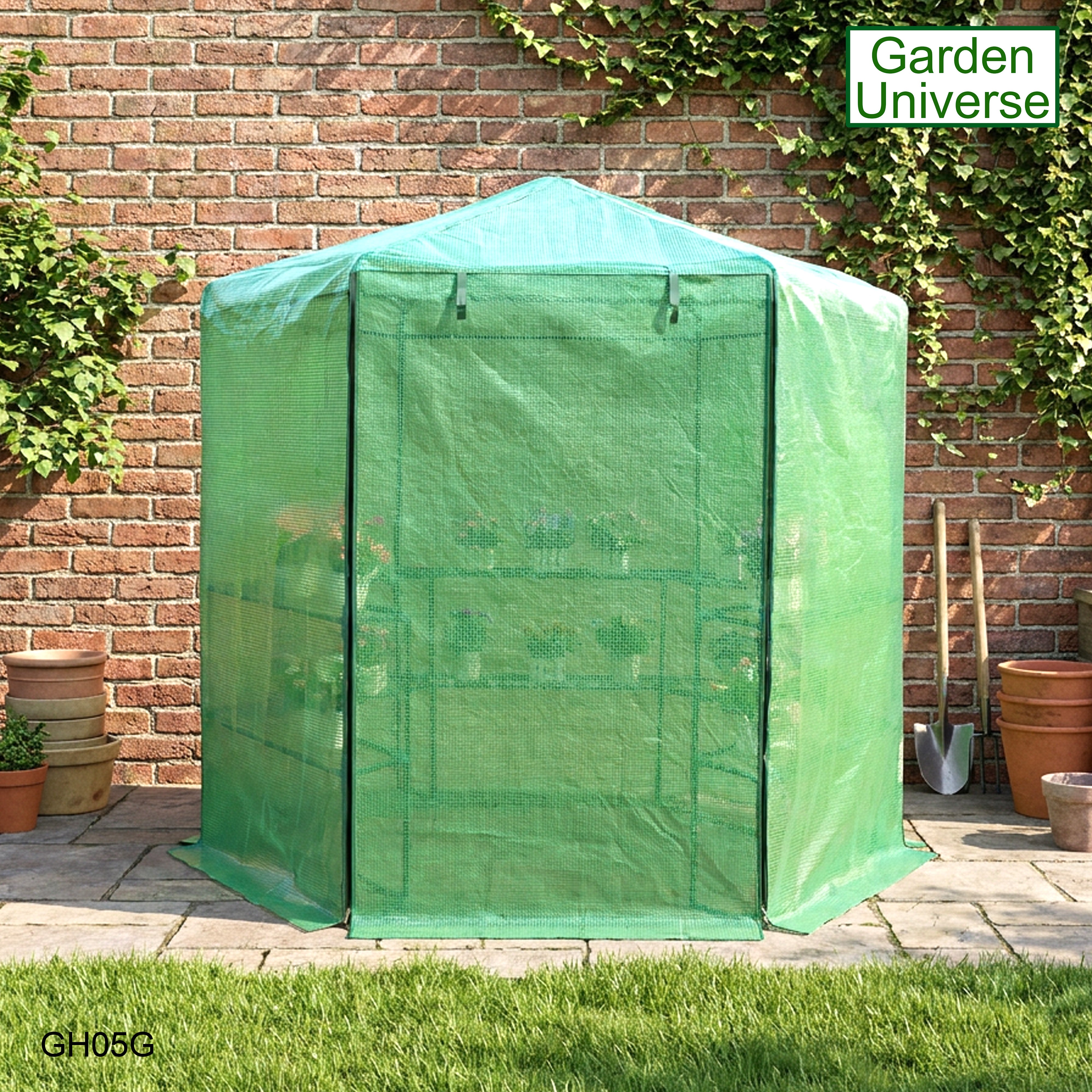 Greenhouse Walk-In Green PVC Cover 10 Shelves W 1.94m x H 2.25m with Roll Up Door GH05G