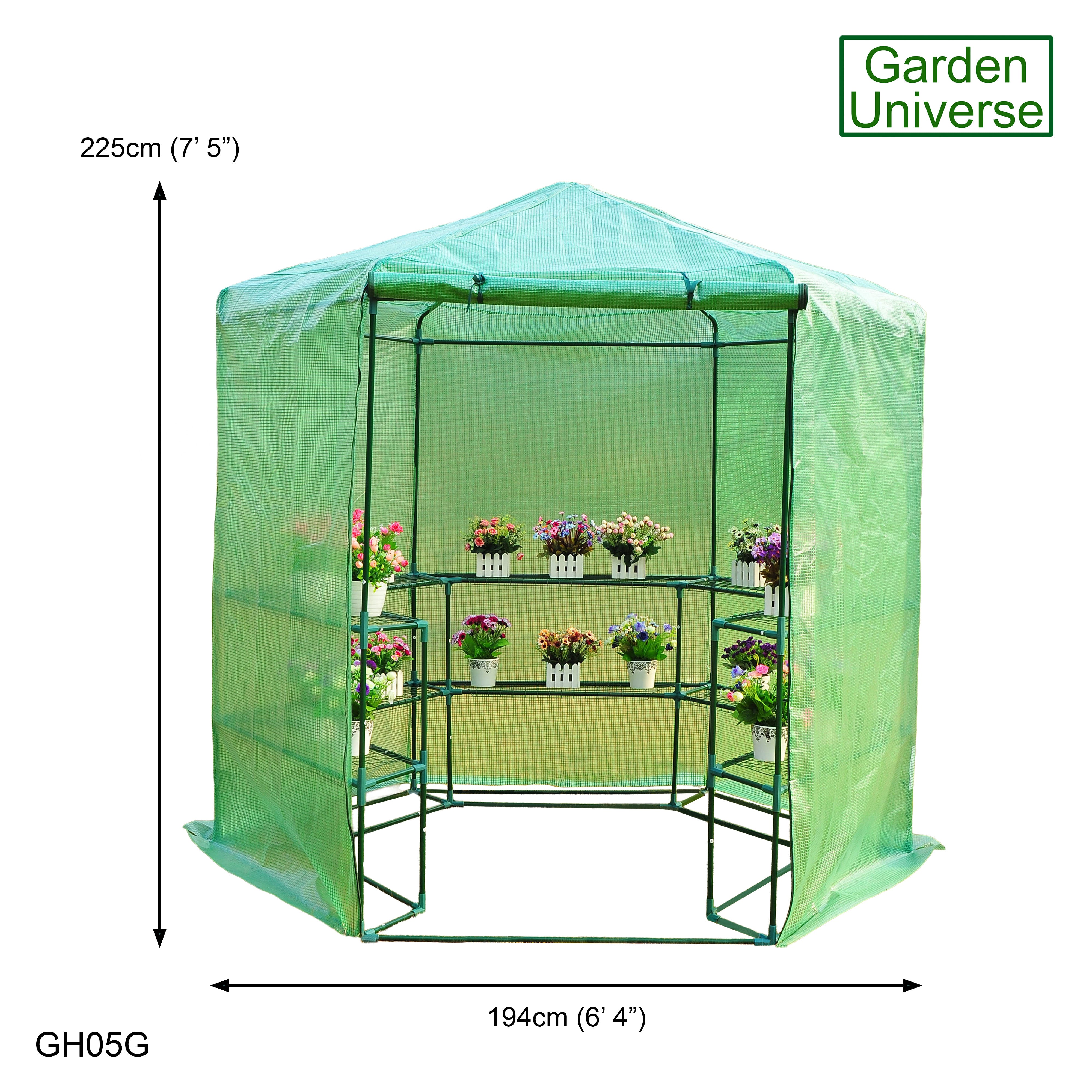 Greenhouse Walk-In Green PVC Cover 10 Shelves W 1.94m x H 2.25m with Roll Up Door GH05G