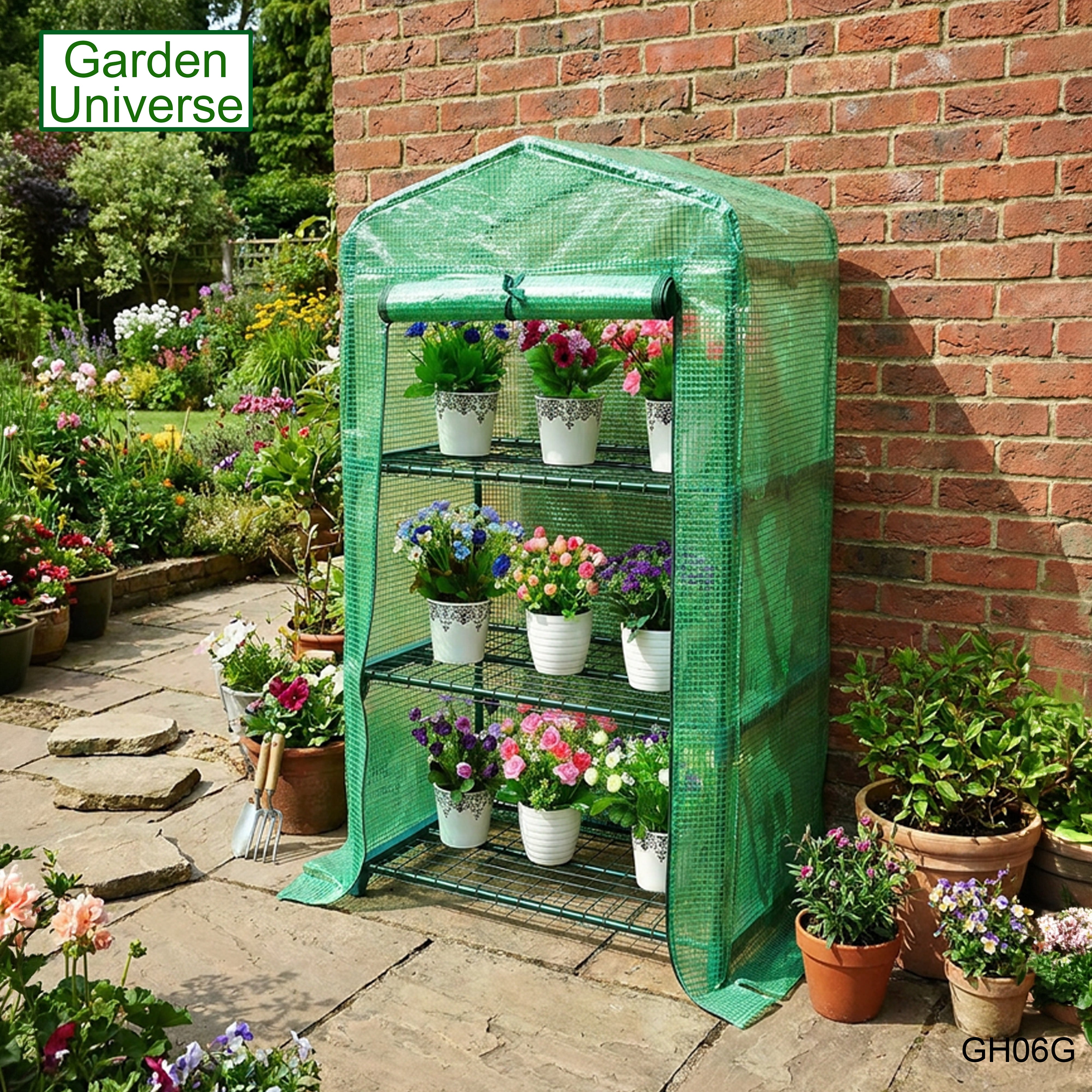 Greenhouse Mini Green PVC Cover Growhouse 3 Shelves W 0.69 x D 0.49 x H 1.27m with Roll Up Door GH06G