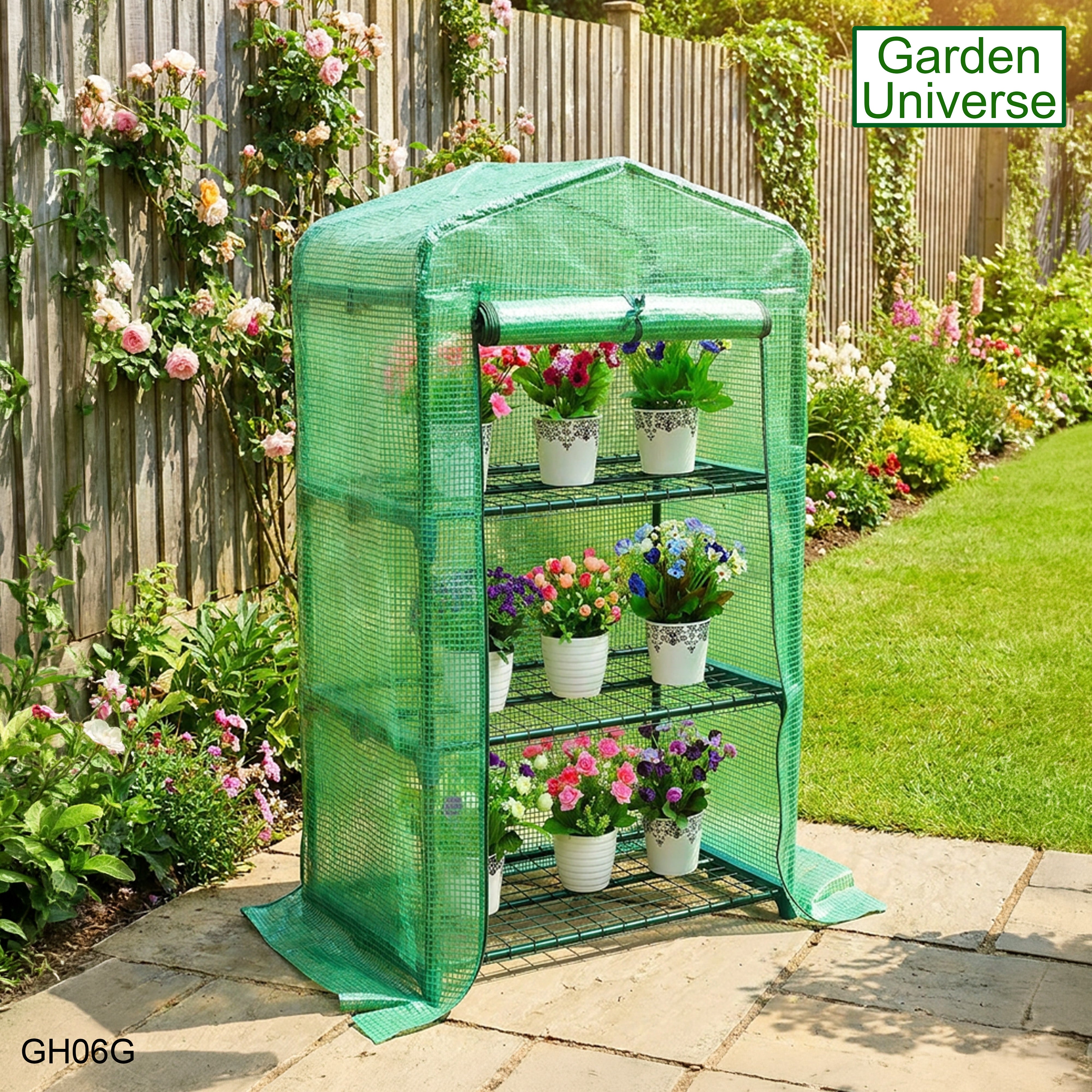 Greenhouse Mini Green PVC Cover Growhouse 3 Shelves W 0.69 x D 0.49 x H 1.27m with Roll Up Door GH06G