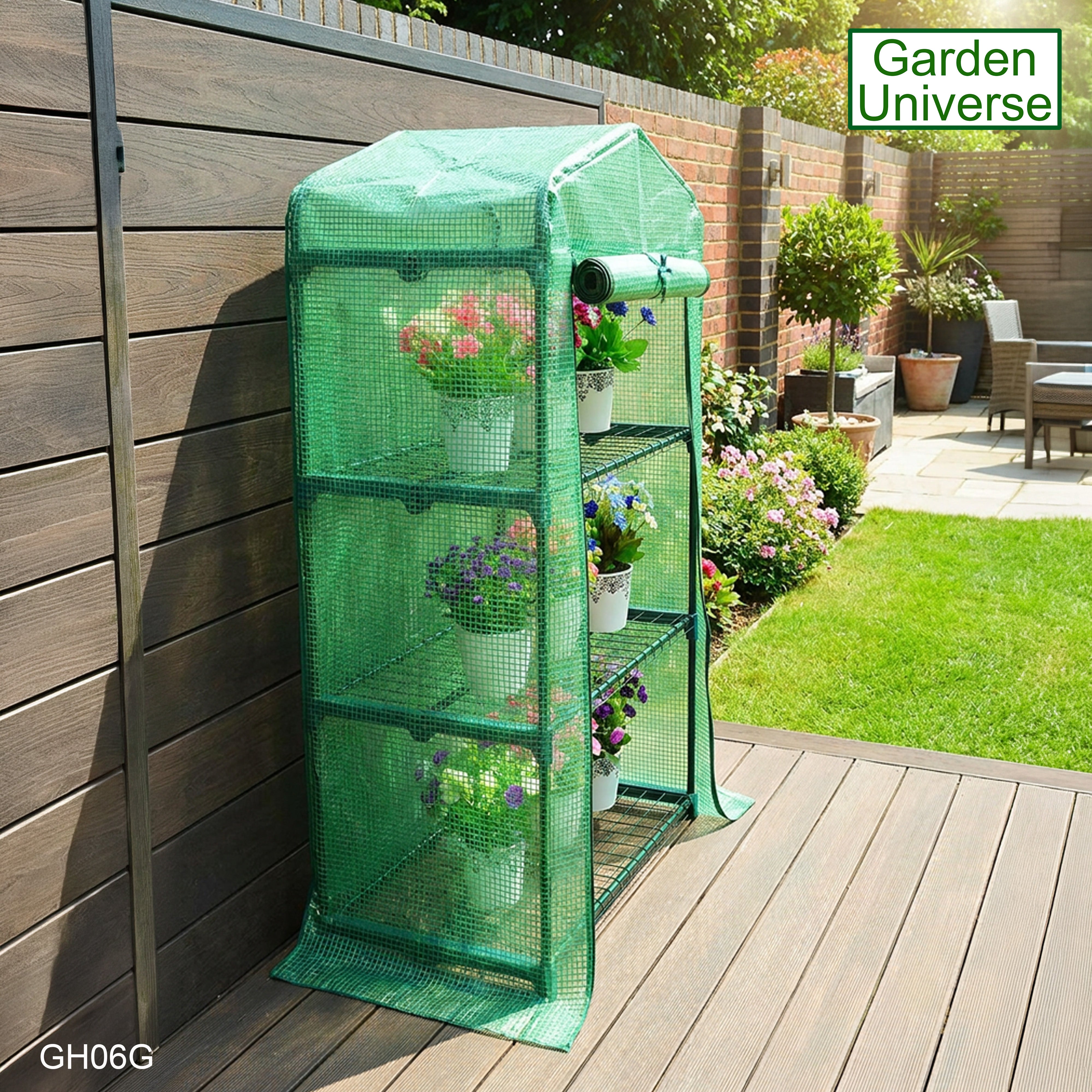 Greenhouse Mini Green PVC Cover Growhouse 3 Shelves W 0.69 x D 0.49 x H 1.27m with Roll Up Door GH06G
