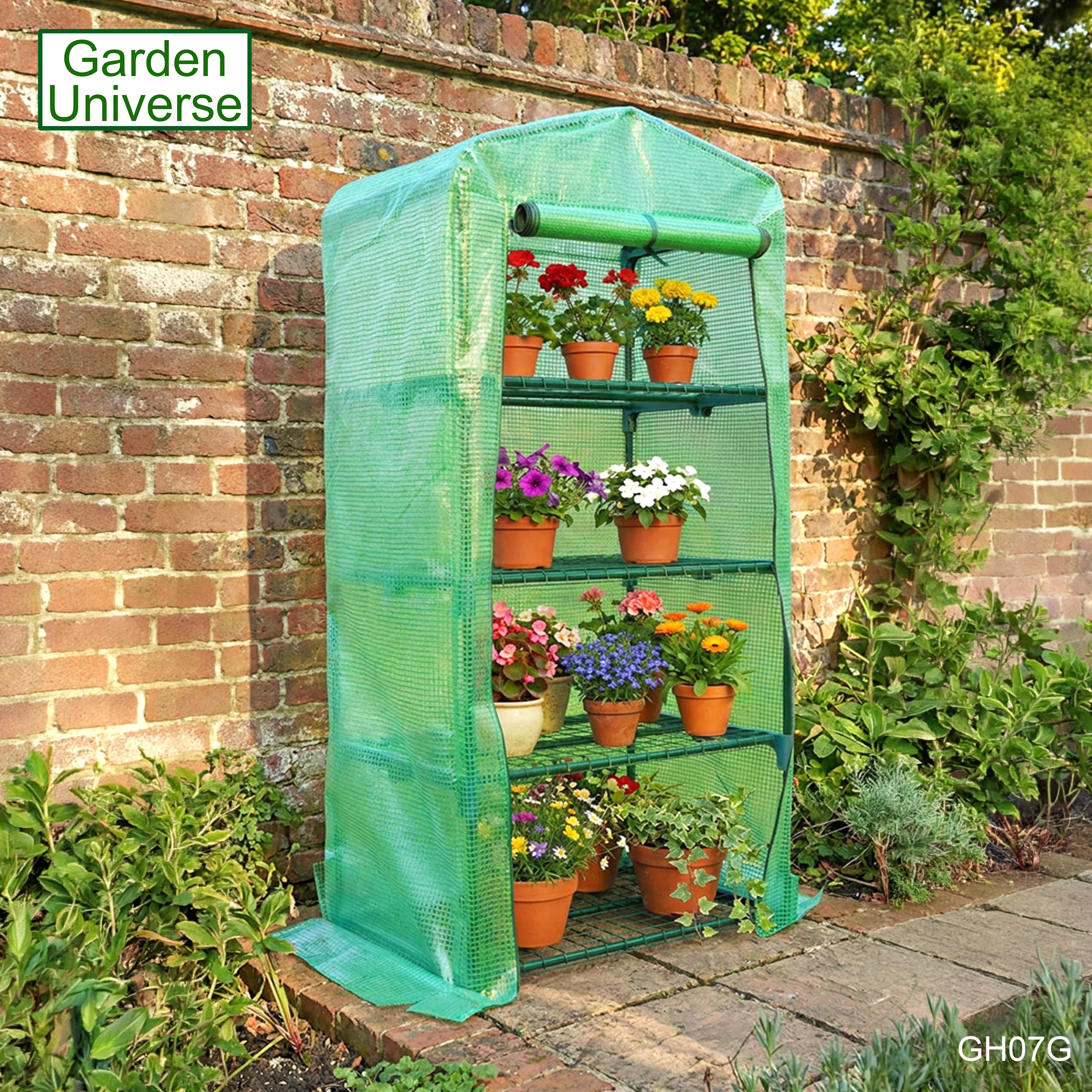 Greenhouse Mini Green PVC Cover Growhouse 4 Shelves W 0.69 x D 0.49 x H 1.6m with Roll Up Door GH07G
