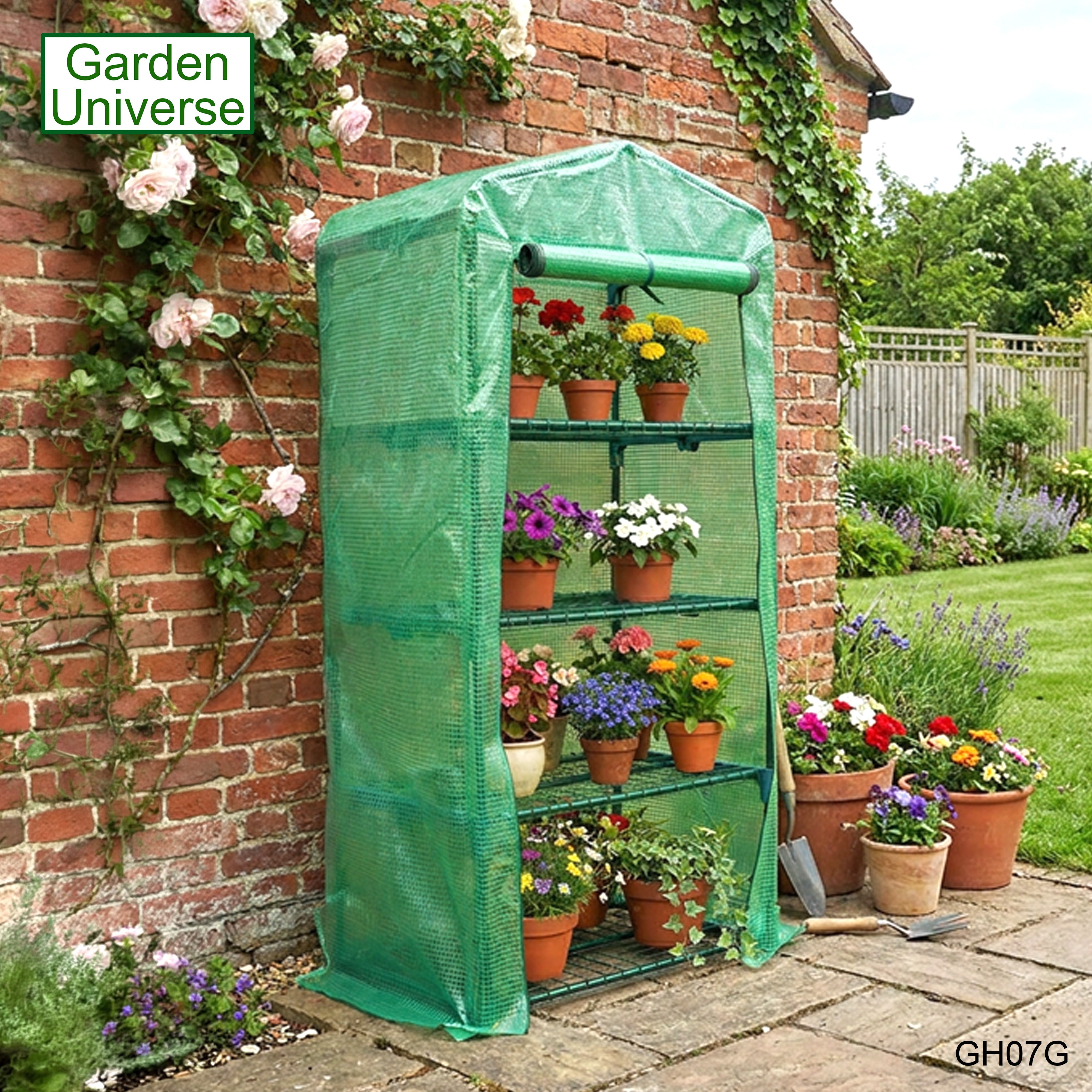 Greenhouse Mini Green PVC Cover Growhouse 4 Shelves W 0.69 x D 0.49 x H 1.6m with Roll Up Door GH07G