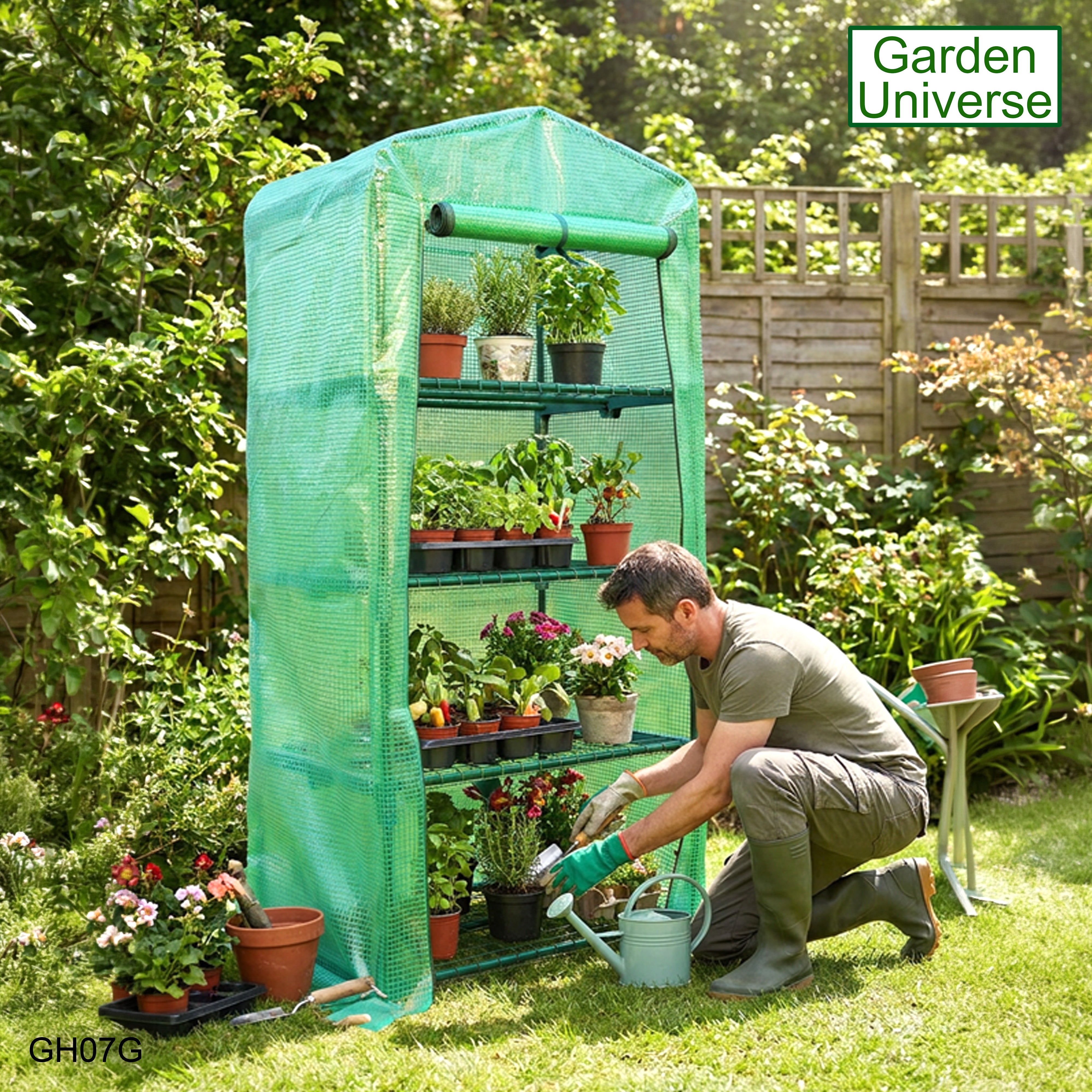 Greenhouse Mini Green PVC Cover Growhouse 4 Shelves W 0.69 x D 0.49 x H 1.6m with Roll Up Door GH07G