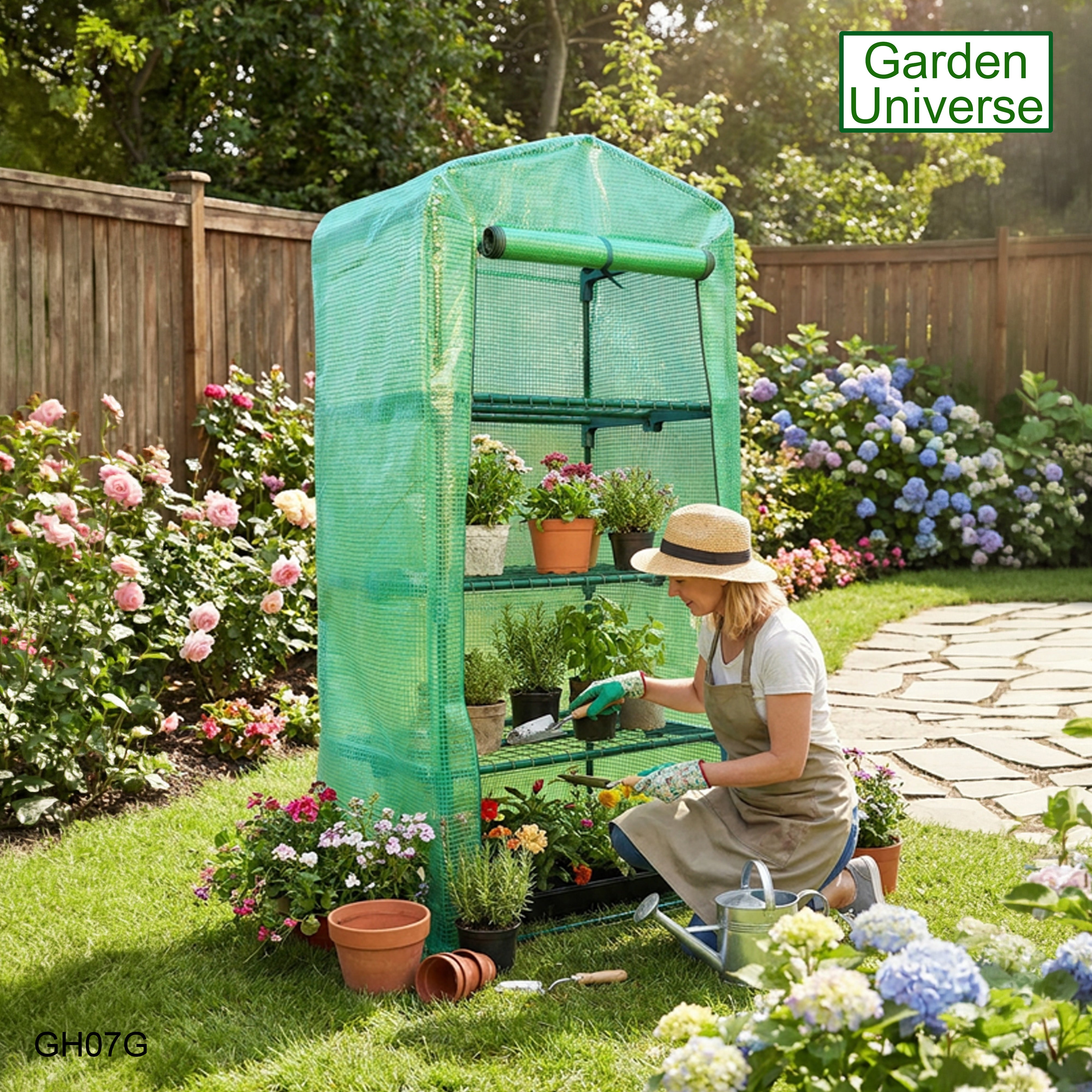 Greenhouse Mini Green PVC Cover Growhouse 4 Shelves W 0.69 x D 0.49 x H 1.6m with Roll Up Door GH07G
