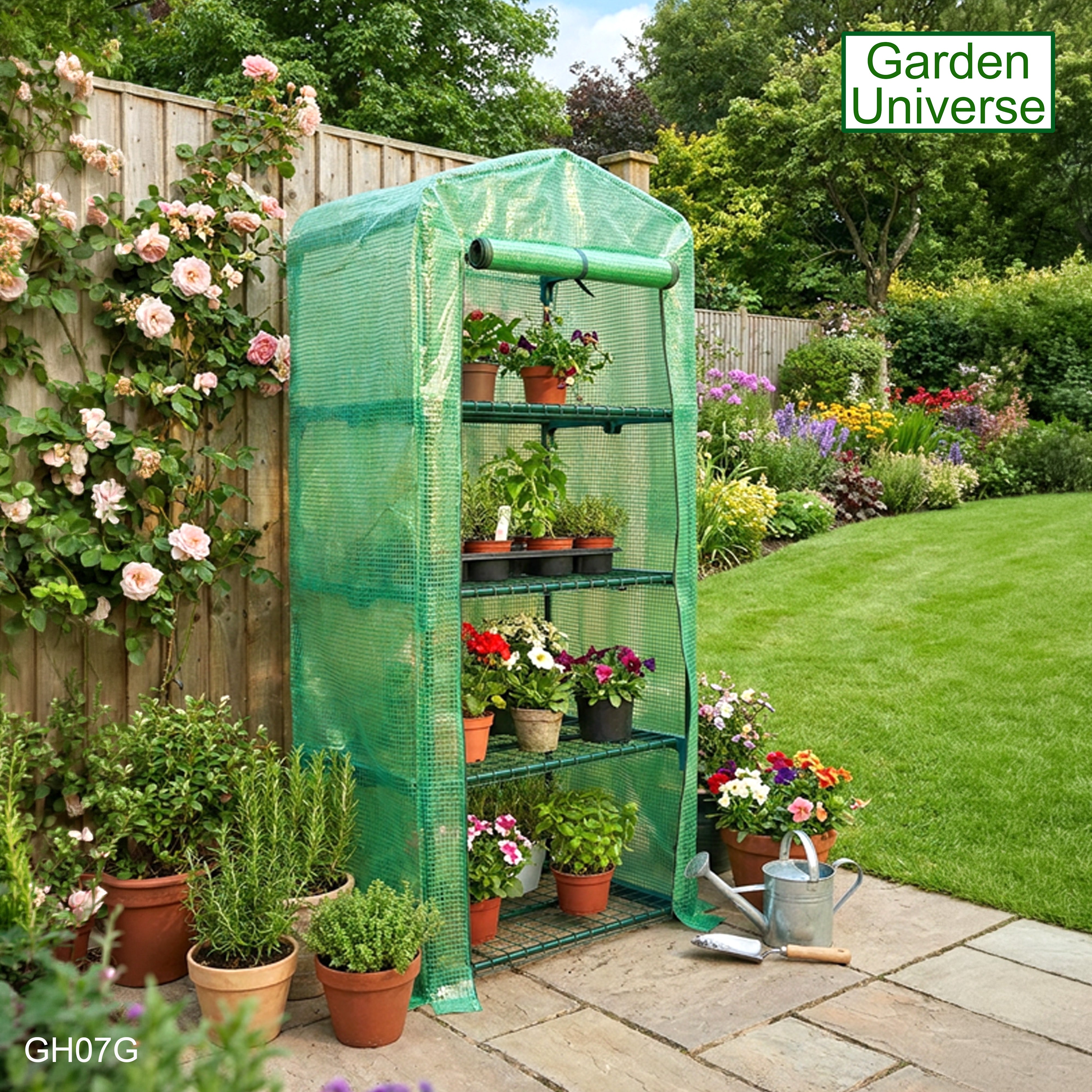 Greenhouse Mini Green PVC Cover Growhouse 4 Shelves W 0.69 x D 0.49 x H 1.6m with Roll Up Door GH07G