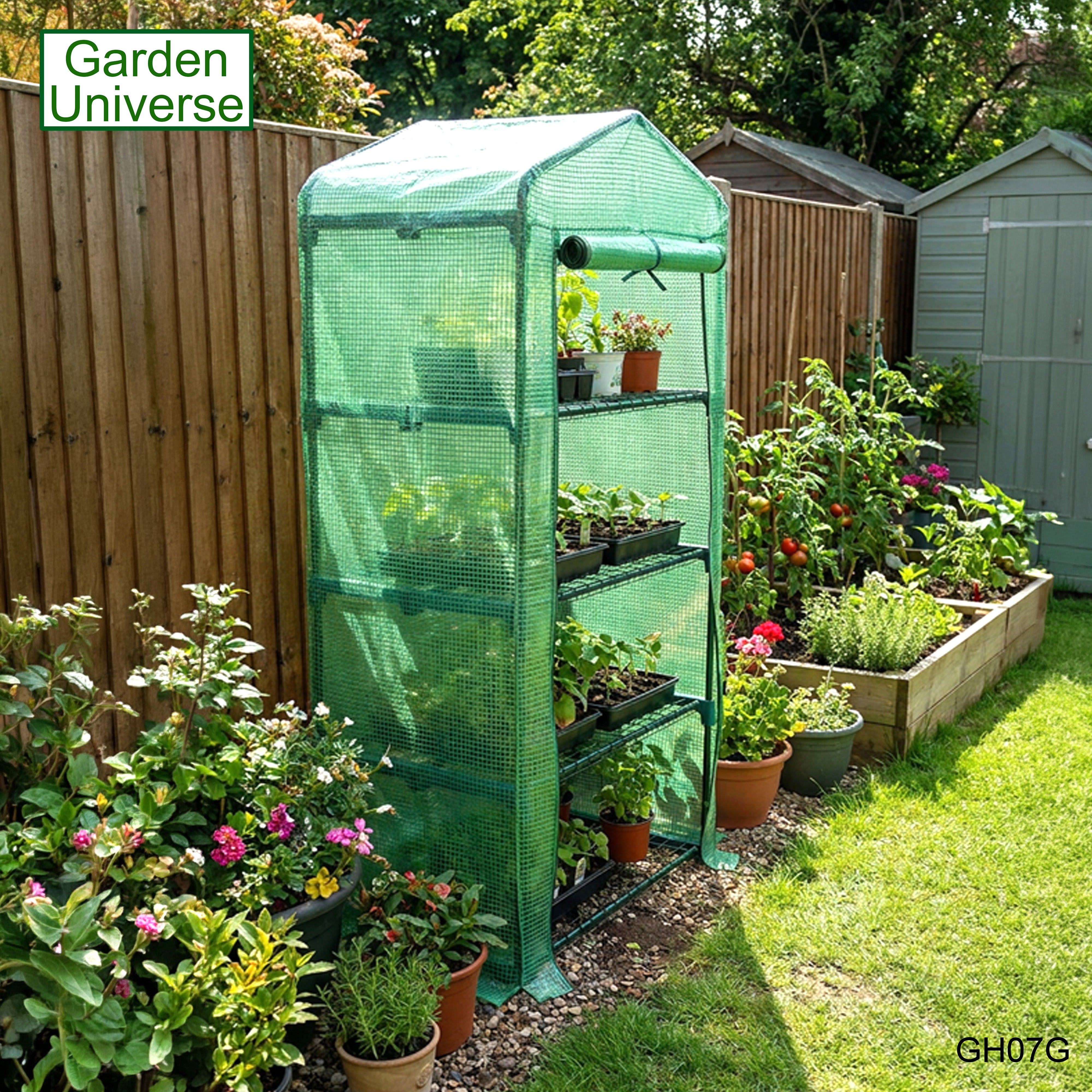 Greenhouse Mini Green PVC Cover Growhouse 4 Shelves W 0.69 x D 0.49 x H 1.6m with Roll Up Door GH07G