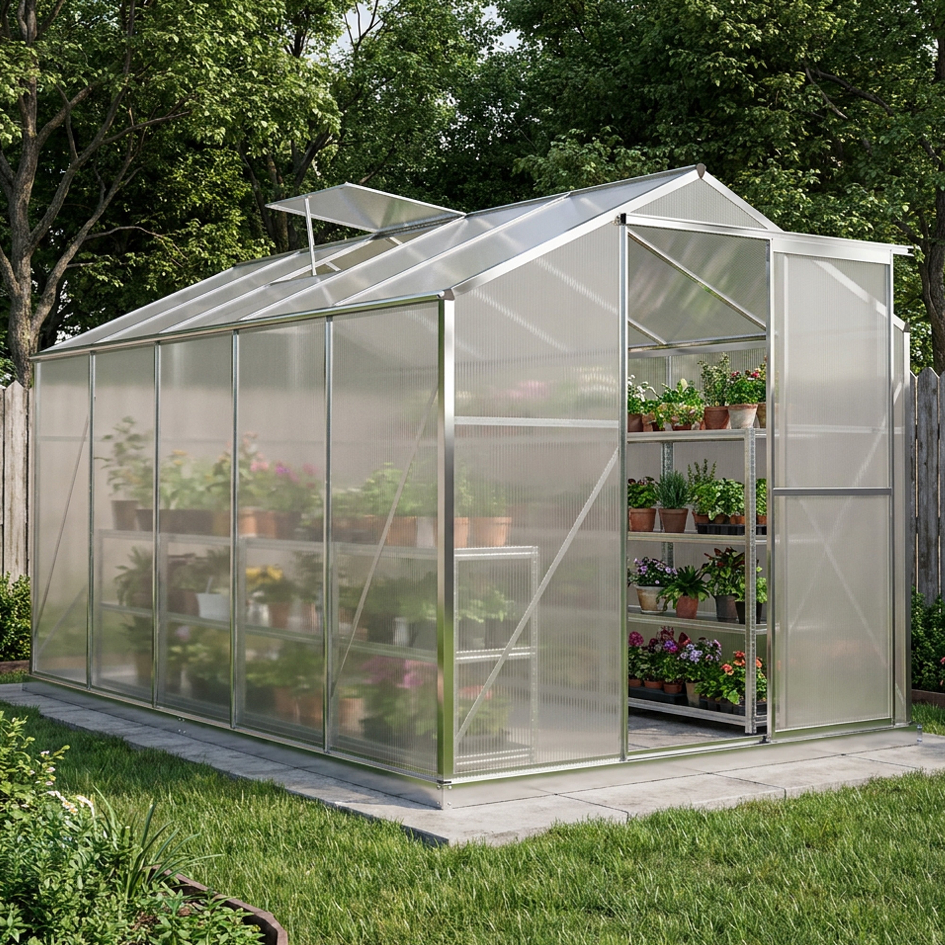 Greenhouse 6' x 10' Silver Aluminium Frame Polycarbonate Panels and Free Base