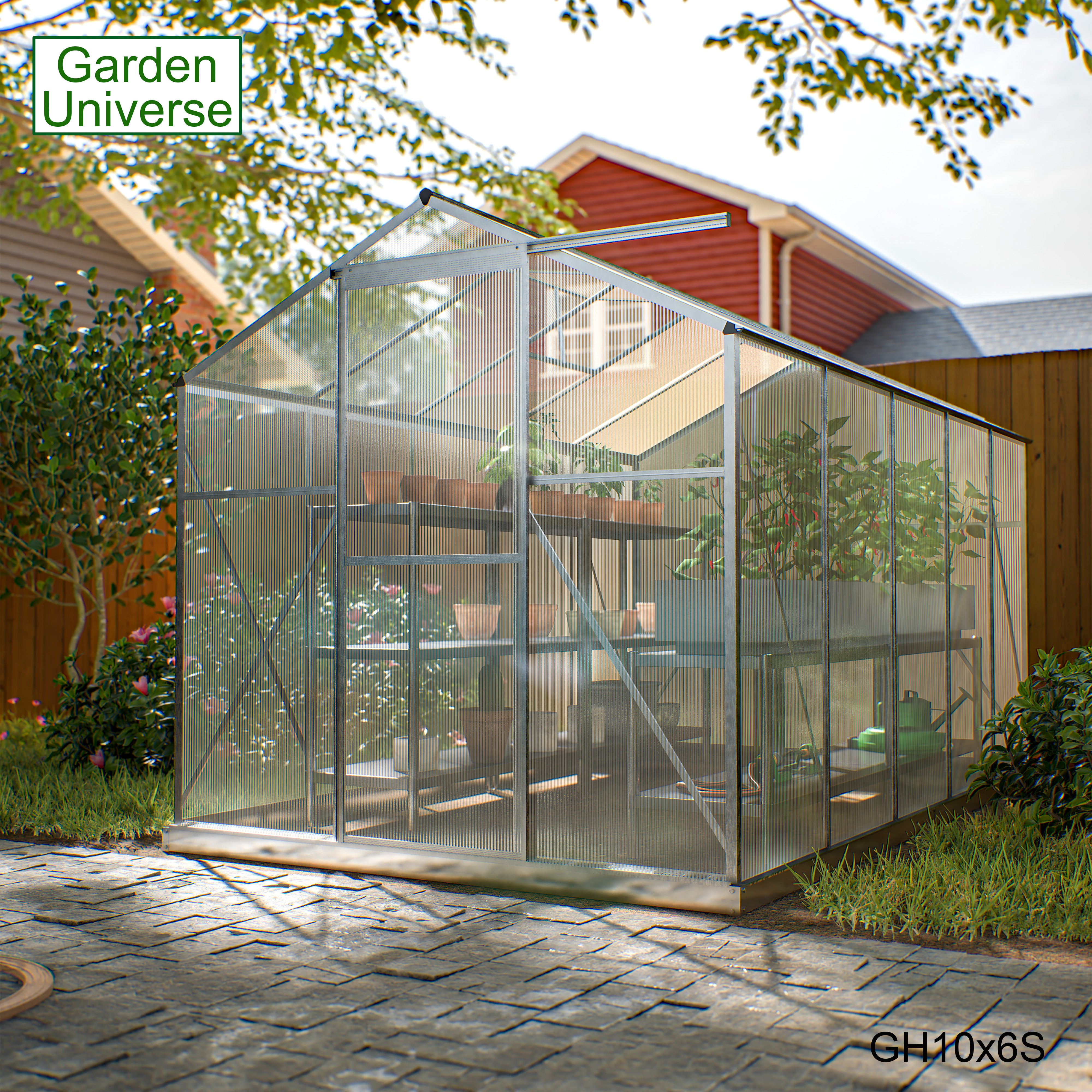 Greenhouse 6' x 10' Silver Aluminium Frame Polycarbonate Panels and Free Base