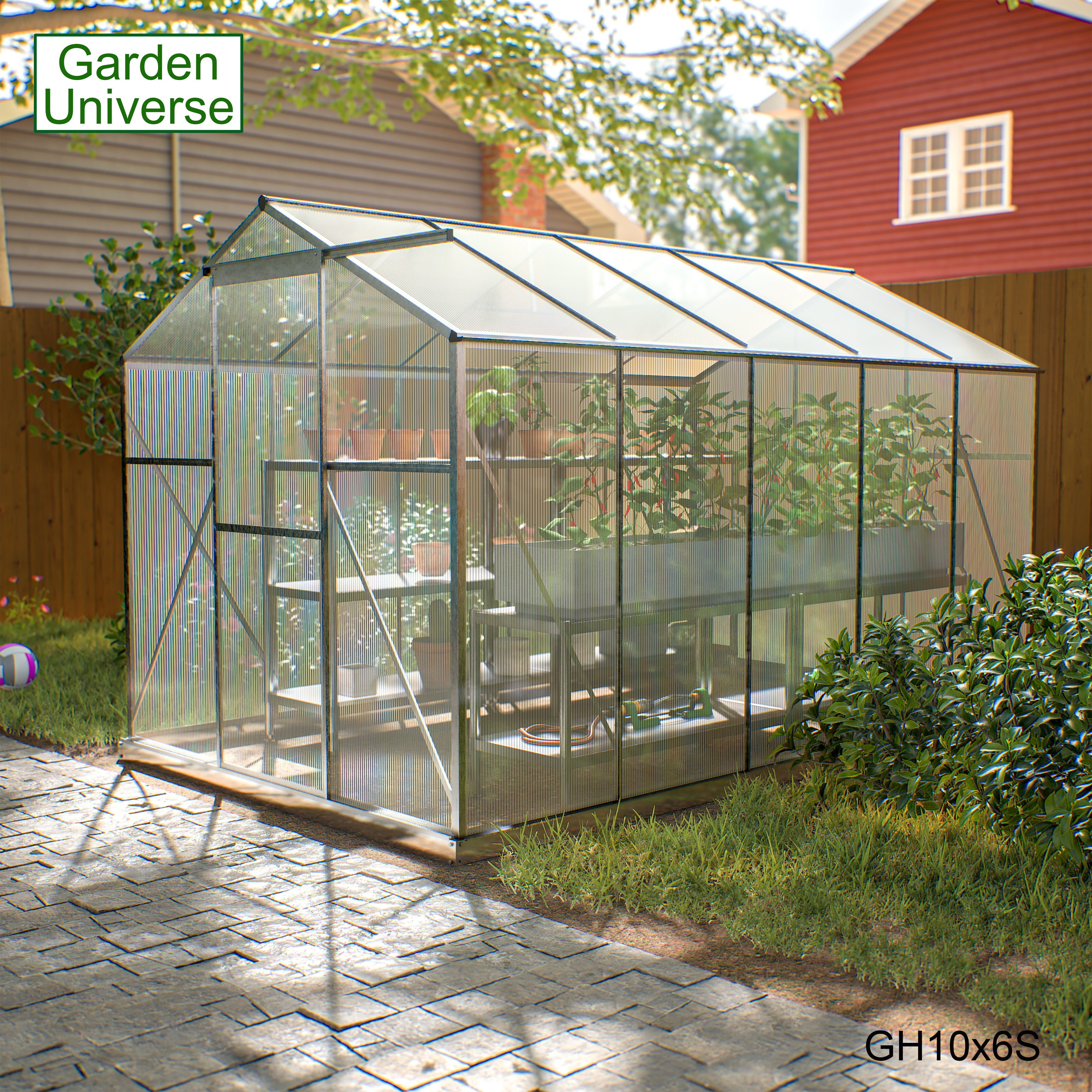 Greenhouse 6' x 10' Silver Aluminium Frame Polycarbonate Panels and Free Base