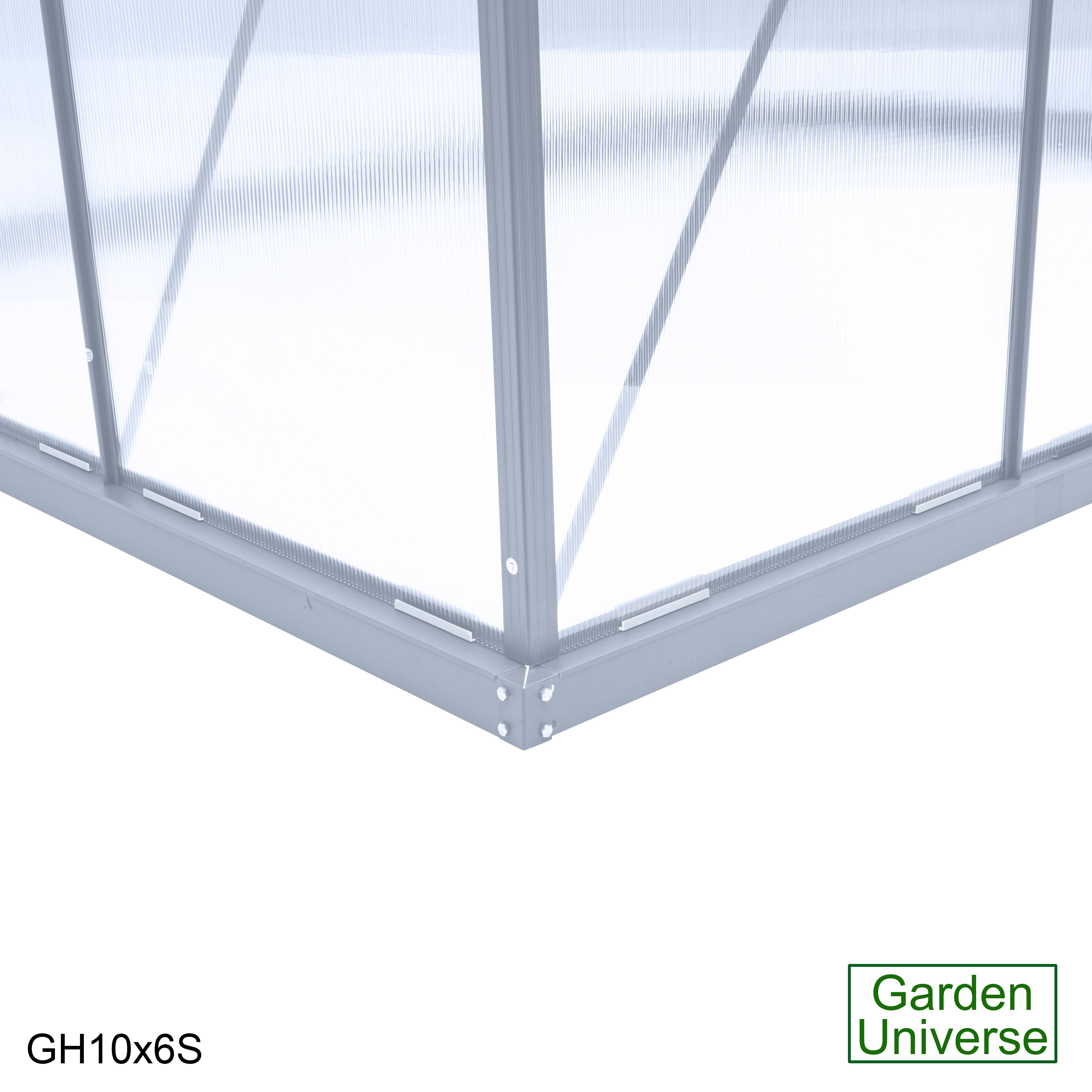 Greenhouse 6' x 10' Silver Aluminium Frame Polycarbonate Panels and Free Base