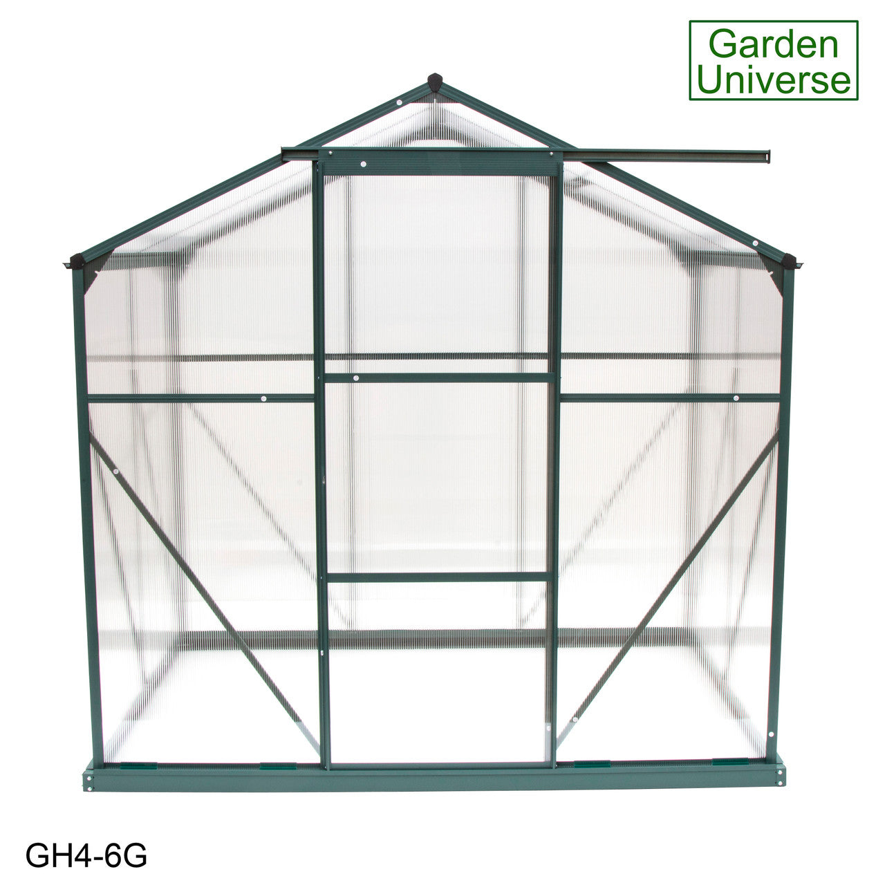 Greenhouse 6' x 4' Green Aluminium Frame with Polycarbonate Panels and Free Base