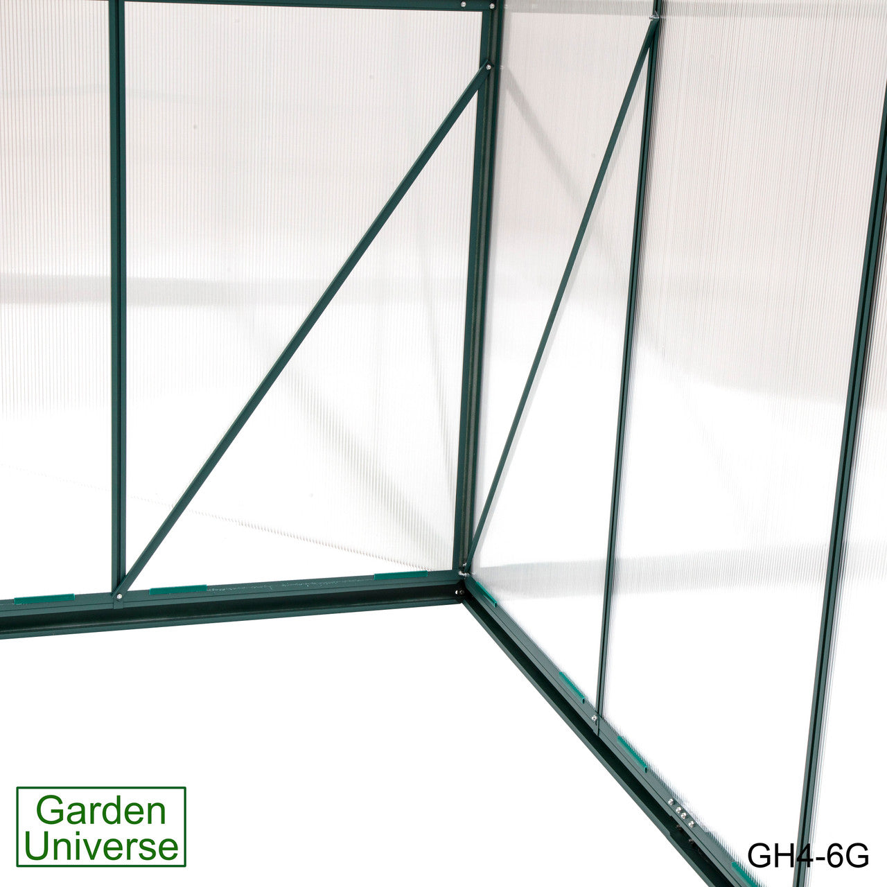 Greenhouse 6' x 4' Green Aluminium Frame with Polycarbonate Panels and Free Base