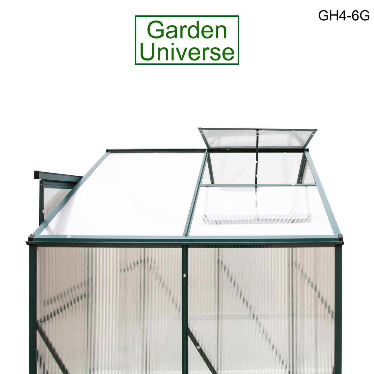 Greenhouse 6' x 4' Green Aluminium Frame with Polycarbonate Panels and Free Base