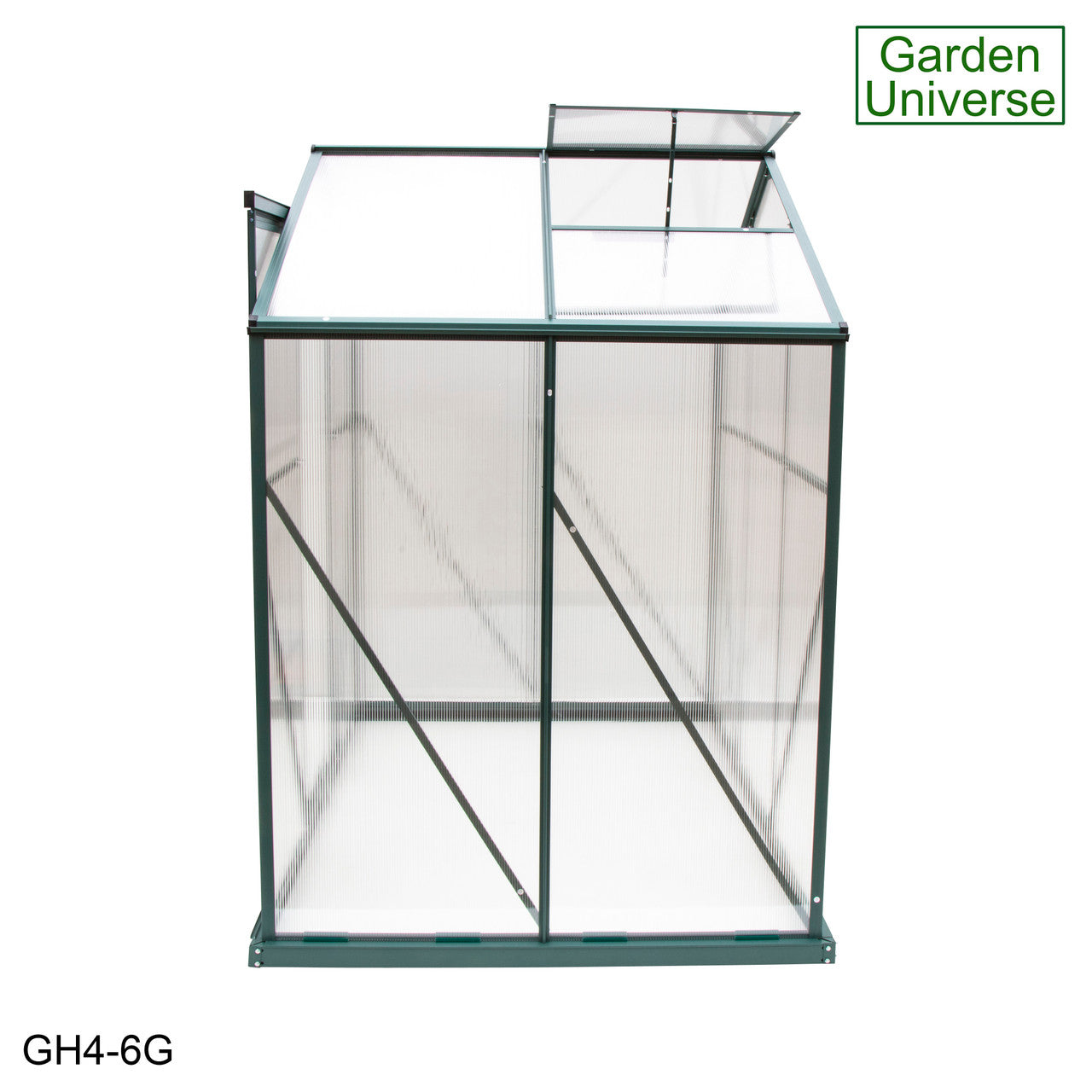 Greenhouse 6' x 4' Green Aluminium Frame with Polycarbonate Panels and Free Base