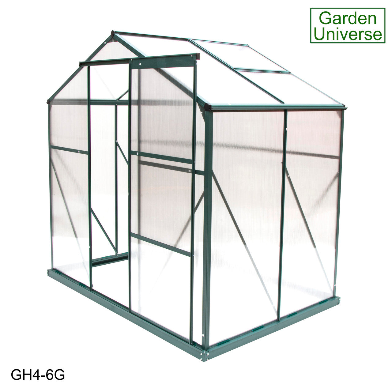 Greenhouse 6' x 4' Green Aluminium Frame with Polycarbonate Panels and Free Base