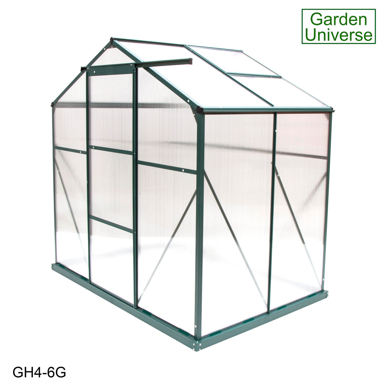 Greenhouse 6' x 4' Green Aluminium Frame with Polycarbonate Panels and Free Base