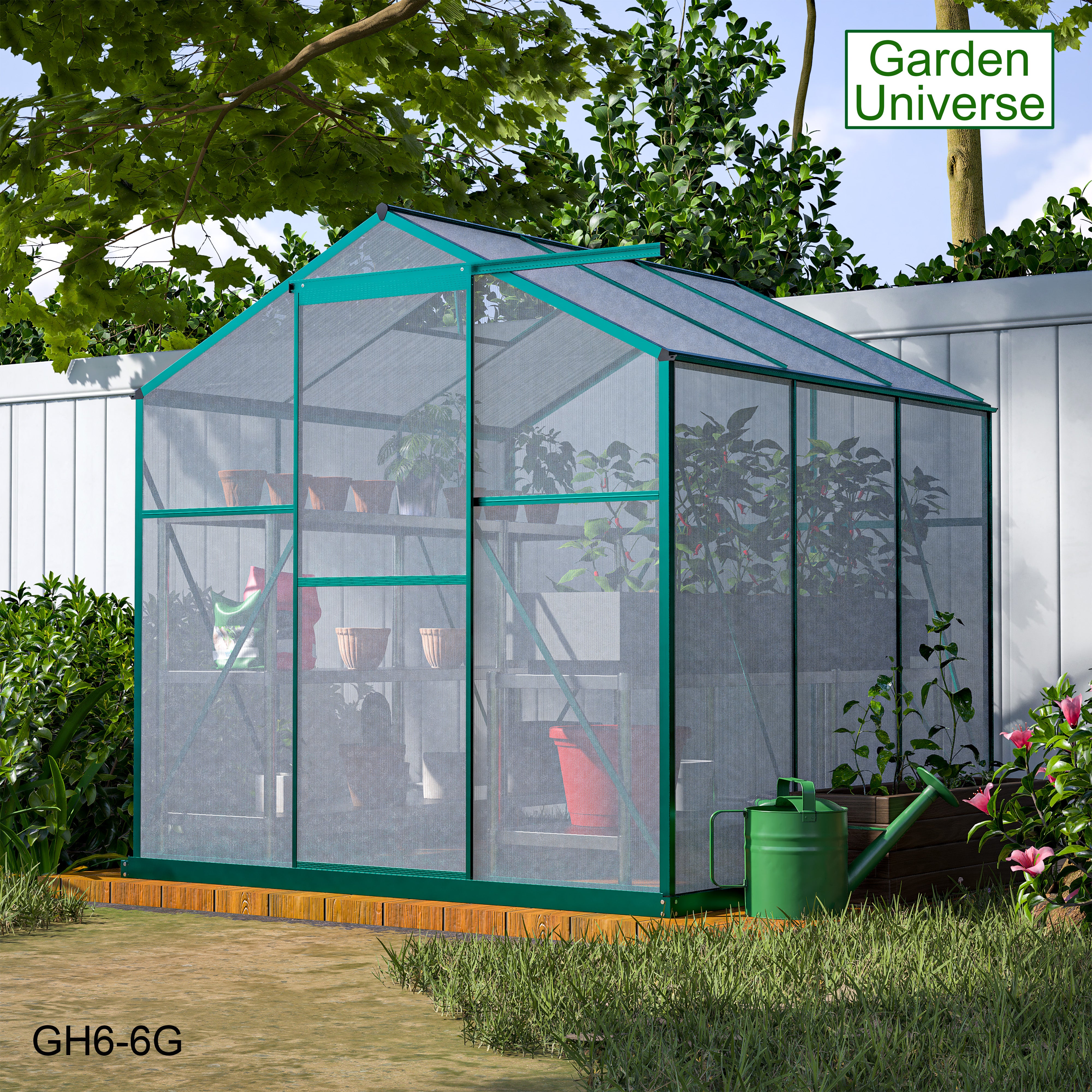 Greenhouse 6' x 6' Green Aluminium Frame Polycarbonate Panels and Free Base