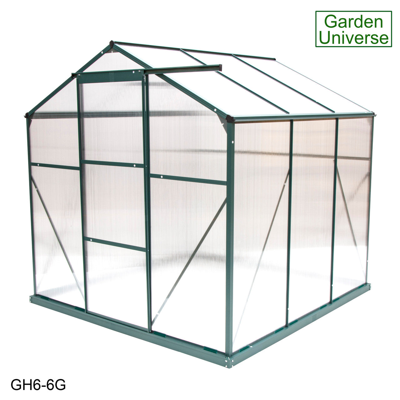 Greenhouse 6' x 6' Green Aluminium Frame Polycarbonate Panels and Free Base