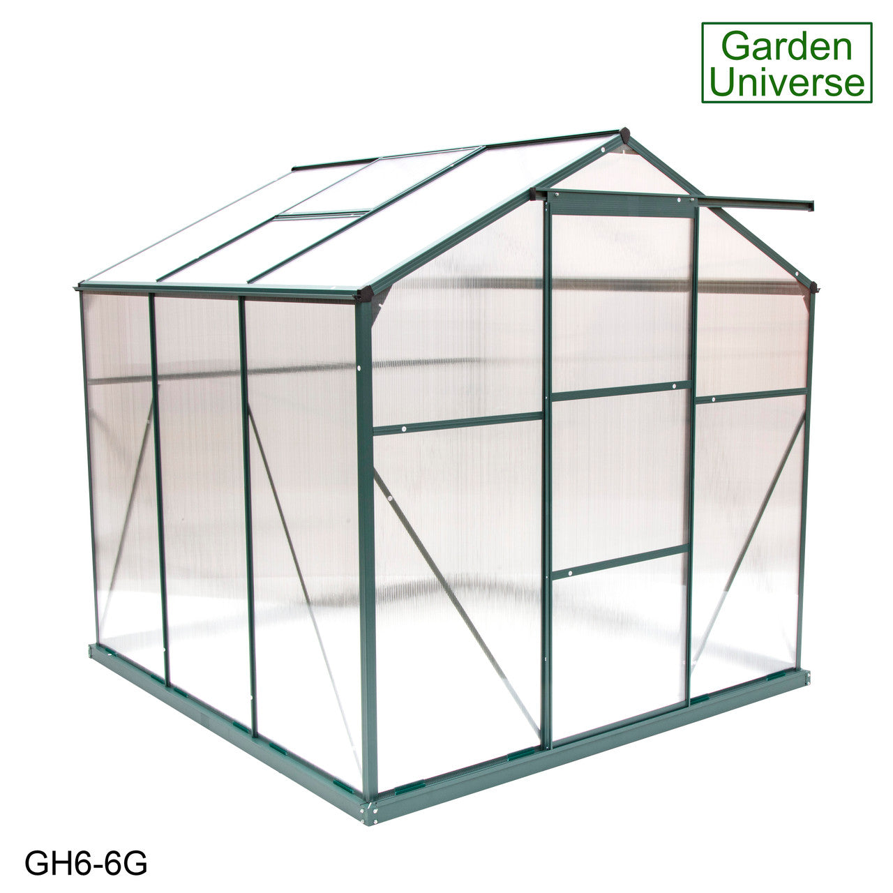 Greenhouse 6' x 6' Green Aluminium Frame Polycarbonate Panels and Free Base